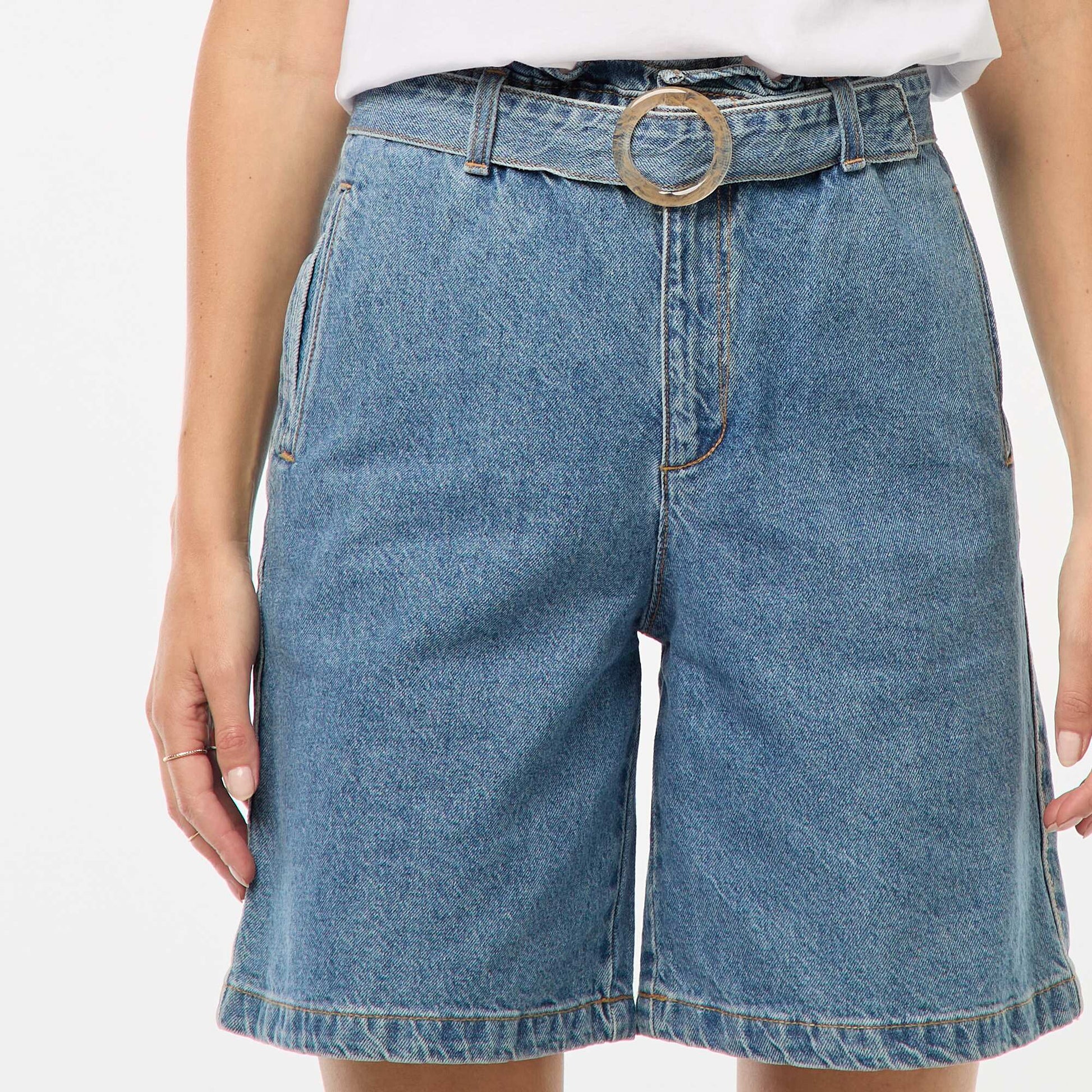 Short taille haute denim avec ceinture BLEU