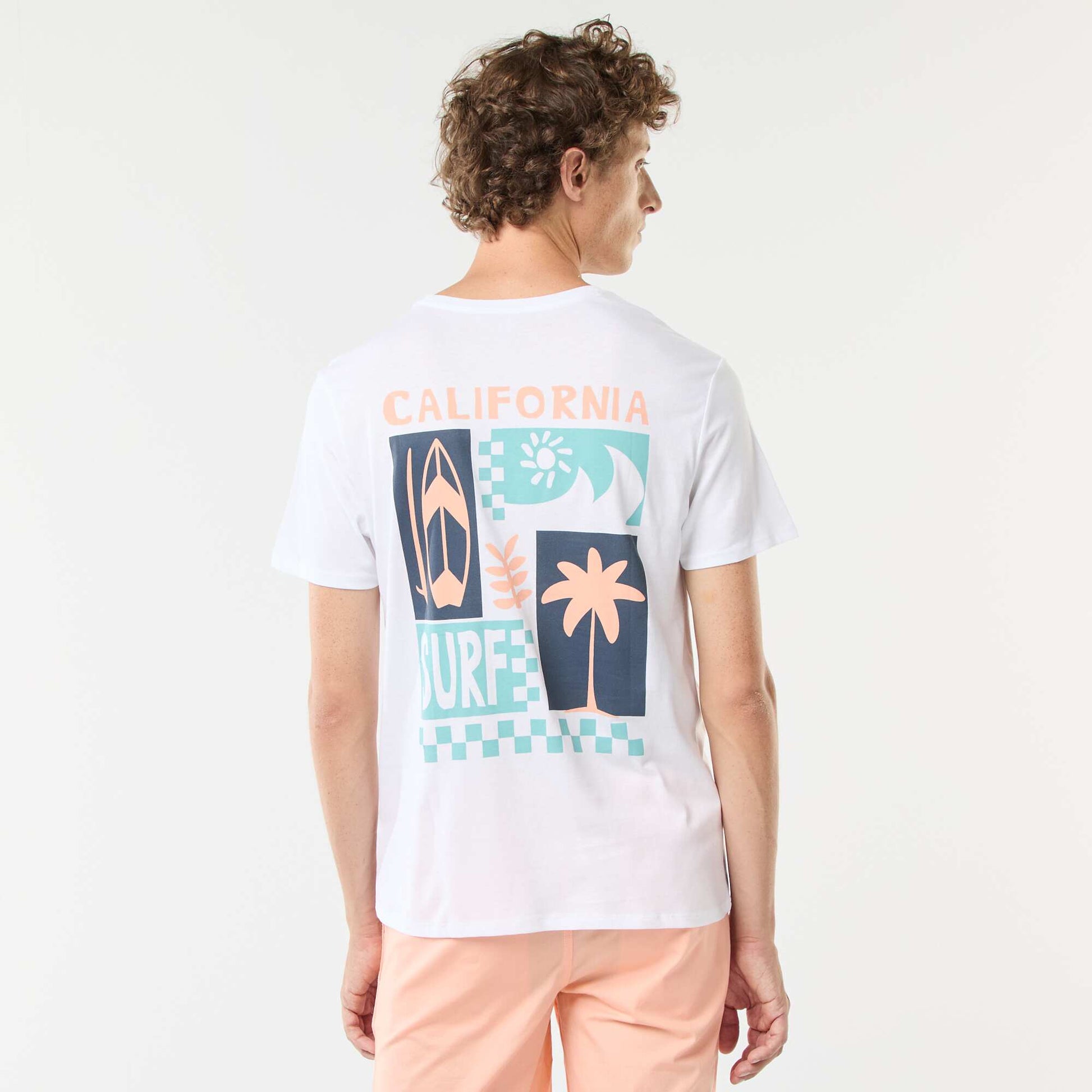 T-shirt manches courtes imprimé recto-verso 'Surf' BLANC