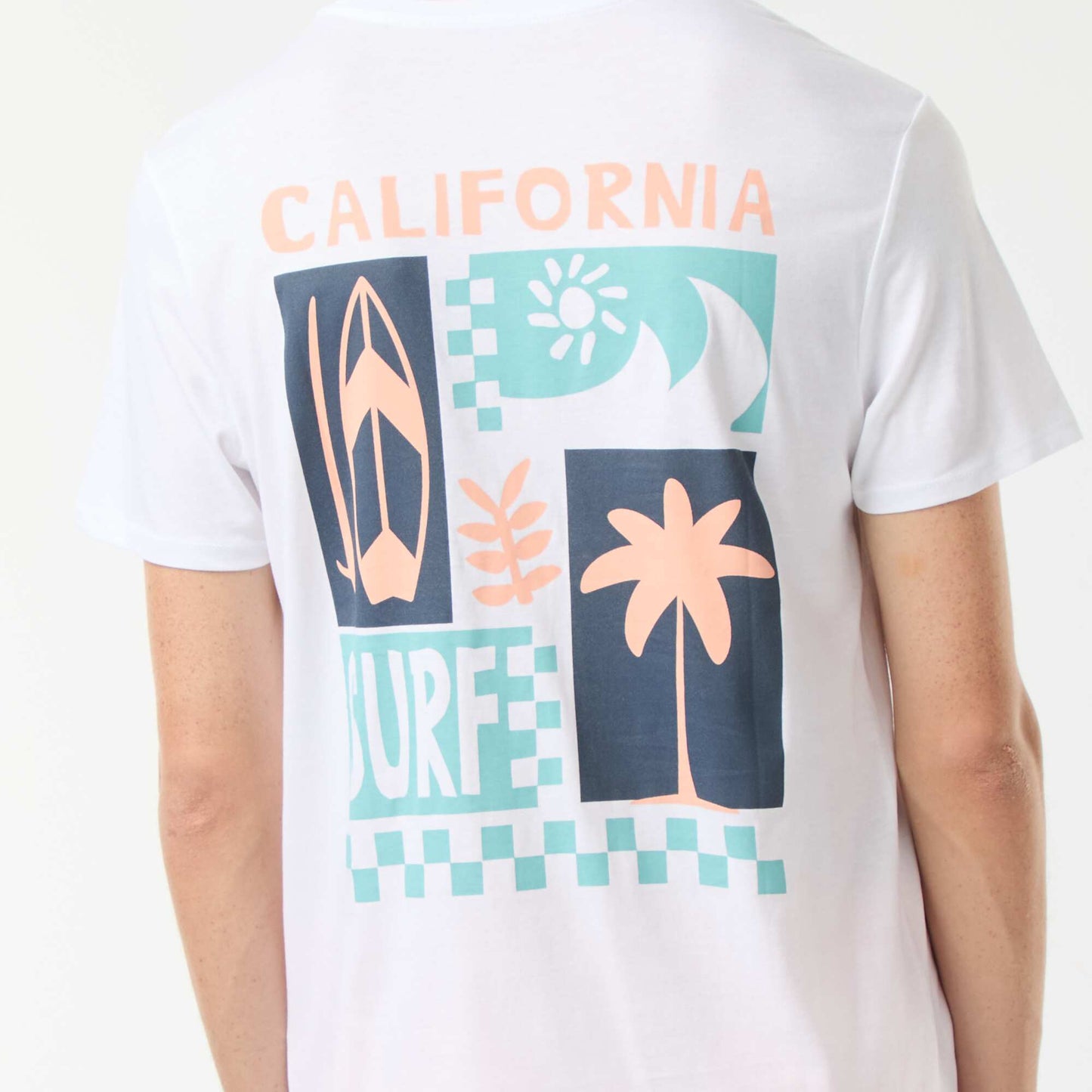 T-shirt manches courtes imprimé recto-verso 'Surf' BLANC