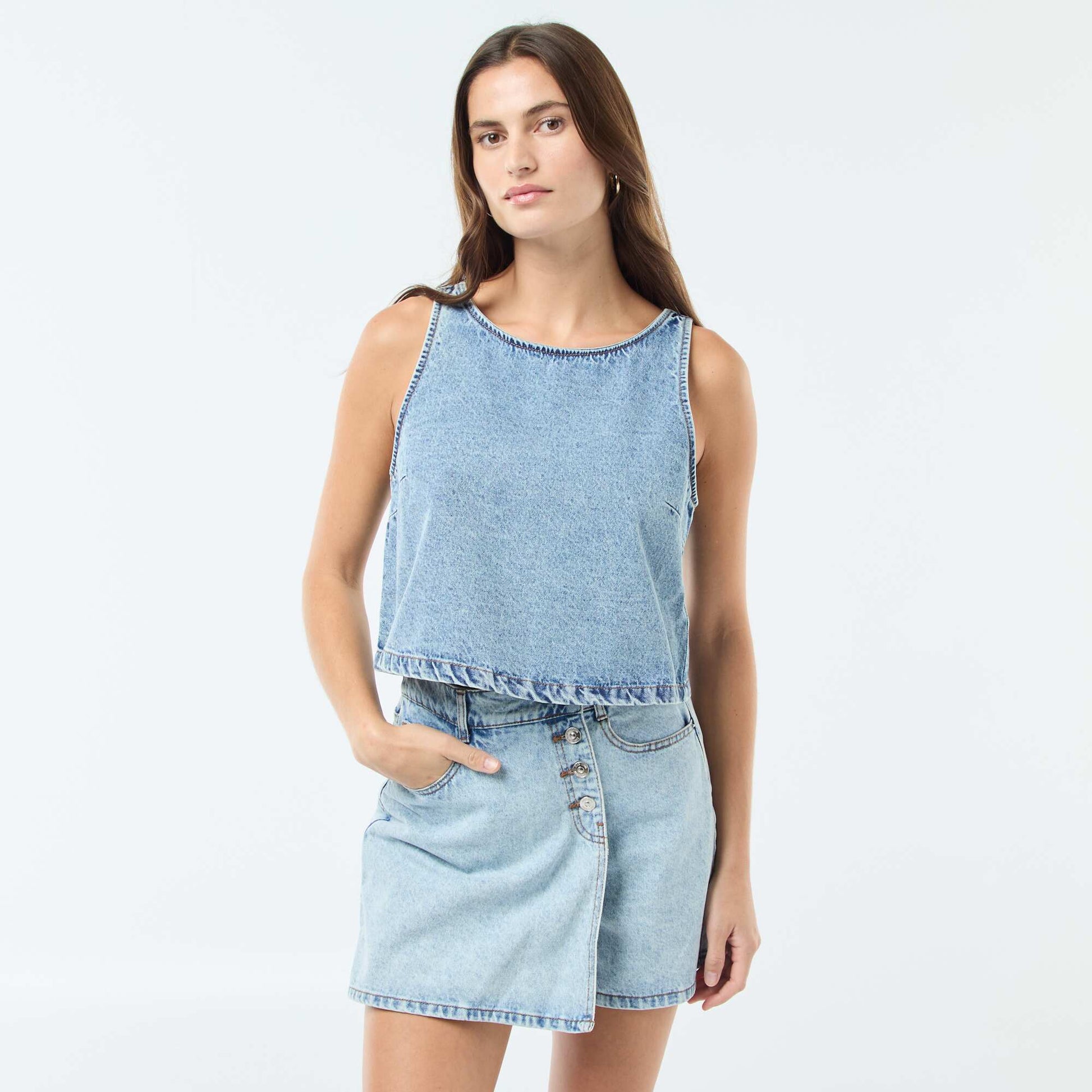 Short court en coton uni BLEU
