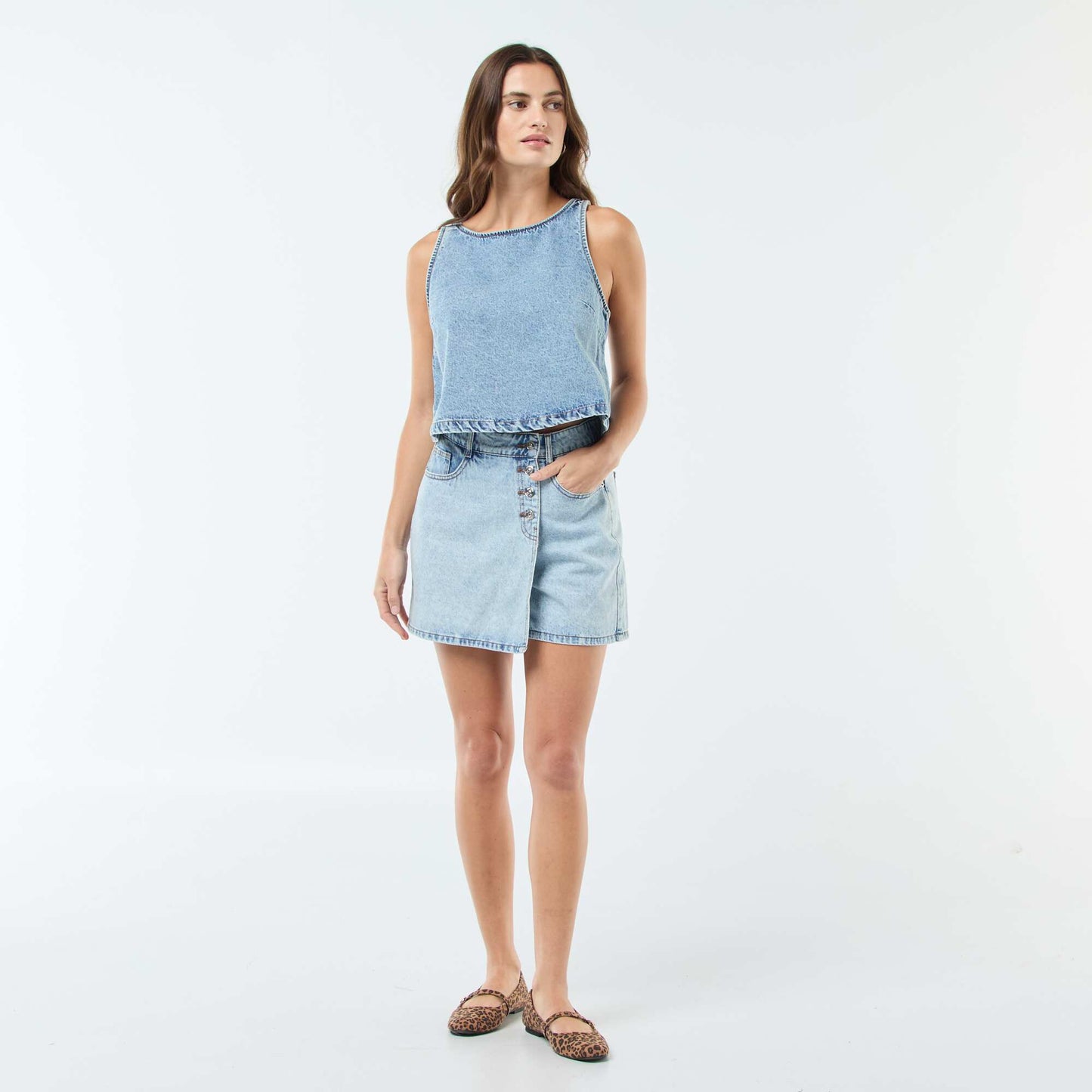 Short court en coton uni BLEU