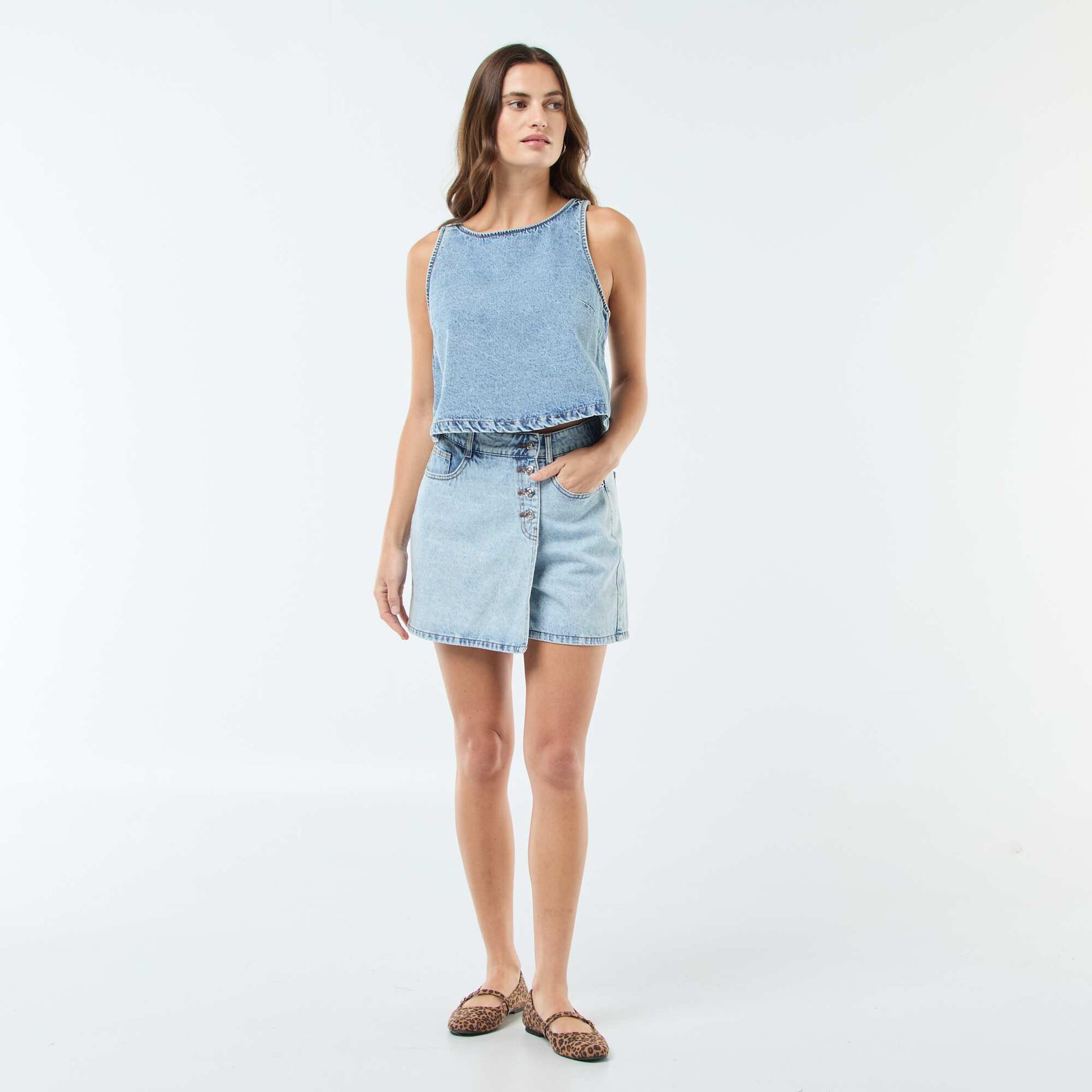 Short court en coton uni BLEU