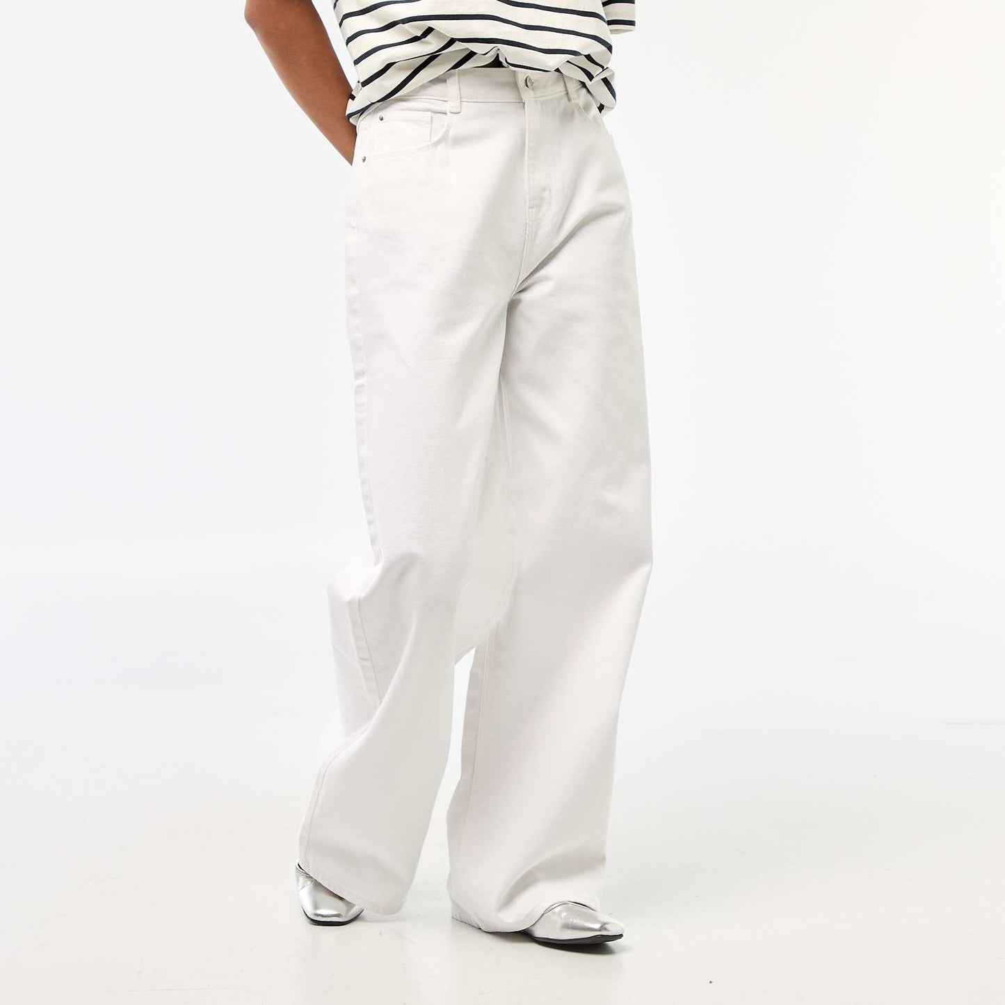 Pantalon denim wide leg - 30L BLANC