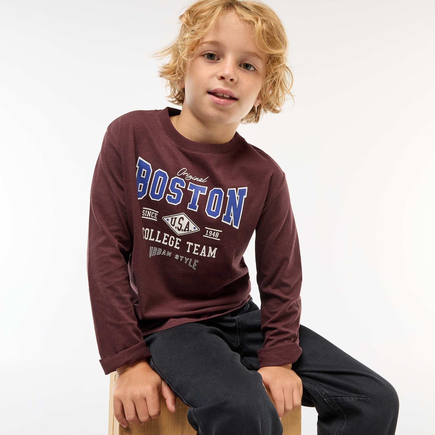T-shirt imprimé à manches longues ROUGE
