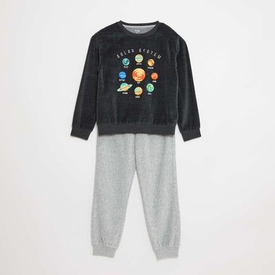 Ensemble pyjama en velours imprimé sweat + pantalon - 2 pièces MARRON