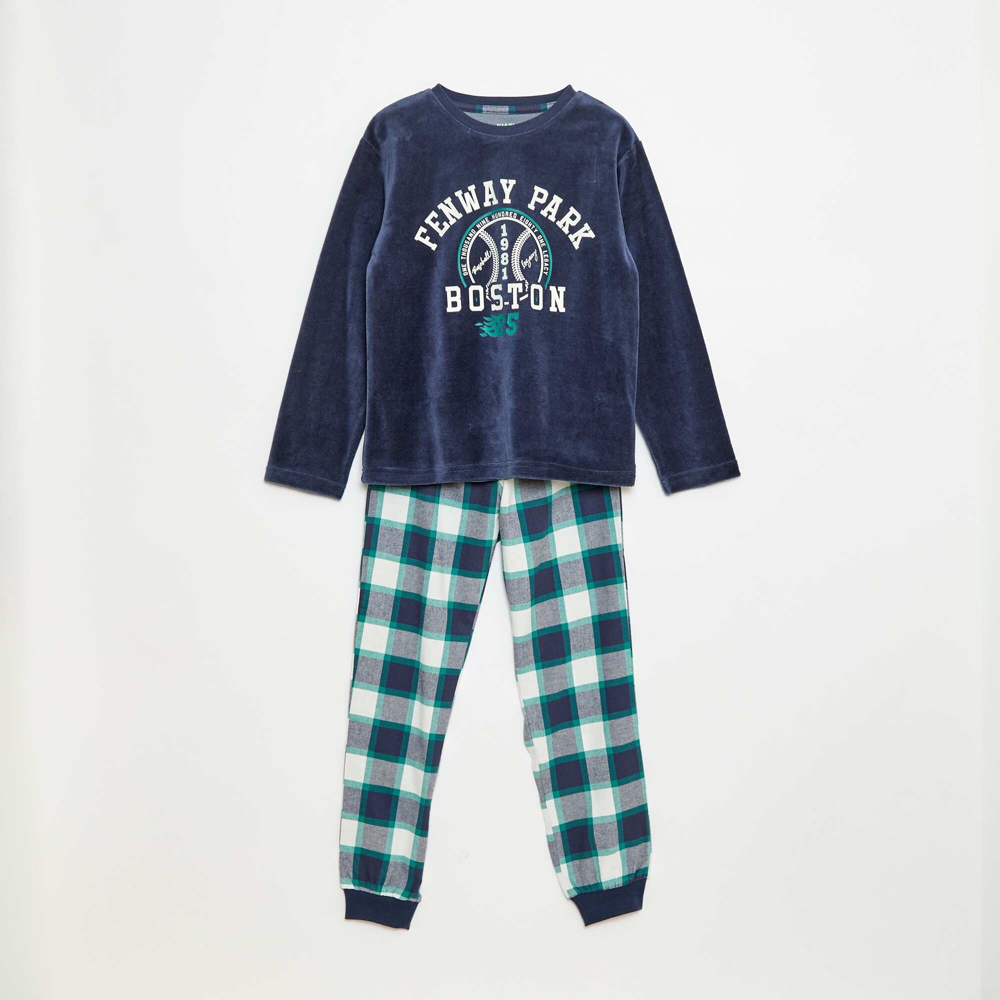 Ensemble pyjama long bimatière t-shirt + pantalon - 2 pièces BLEU