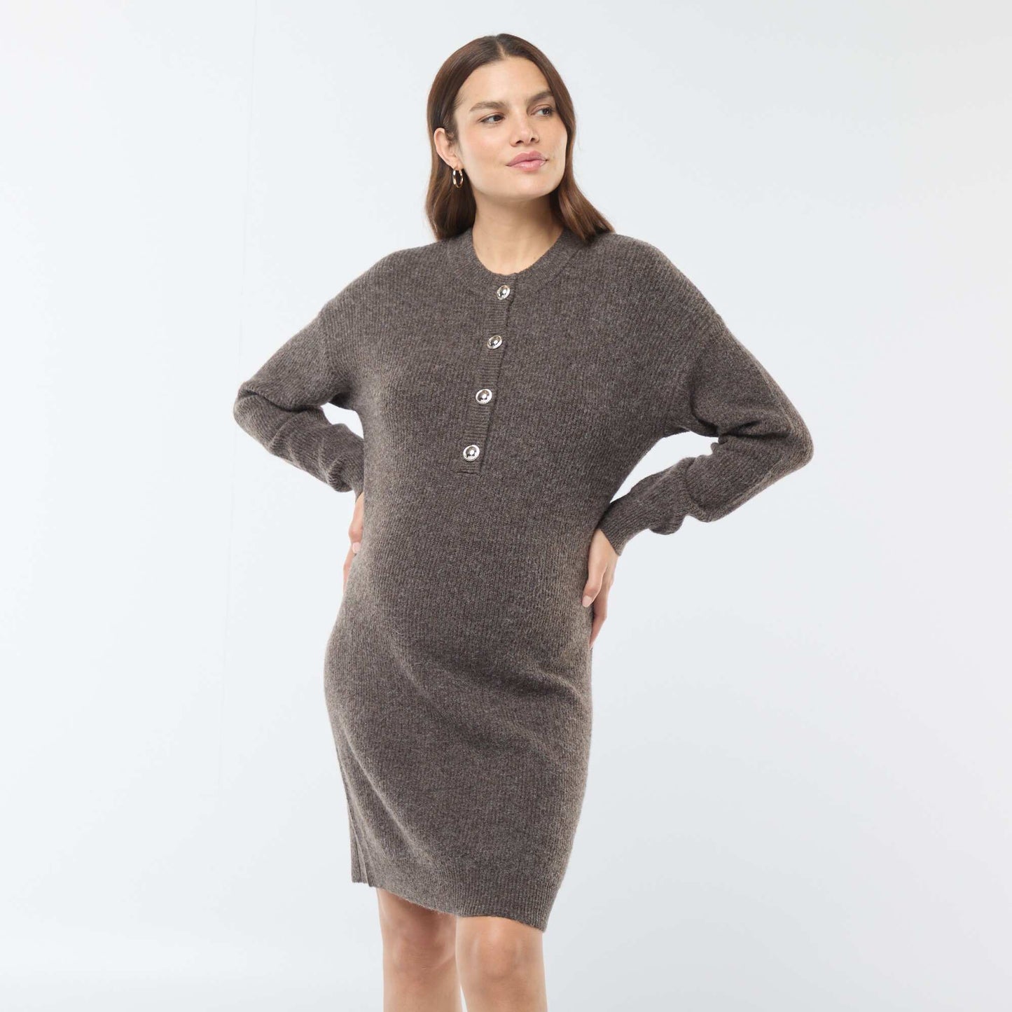 Robe pull d'allaitement à ouverture boutonnée MARRON