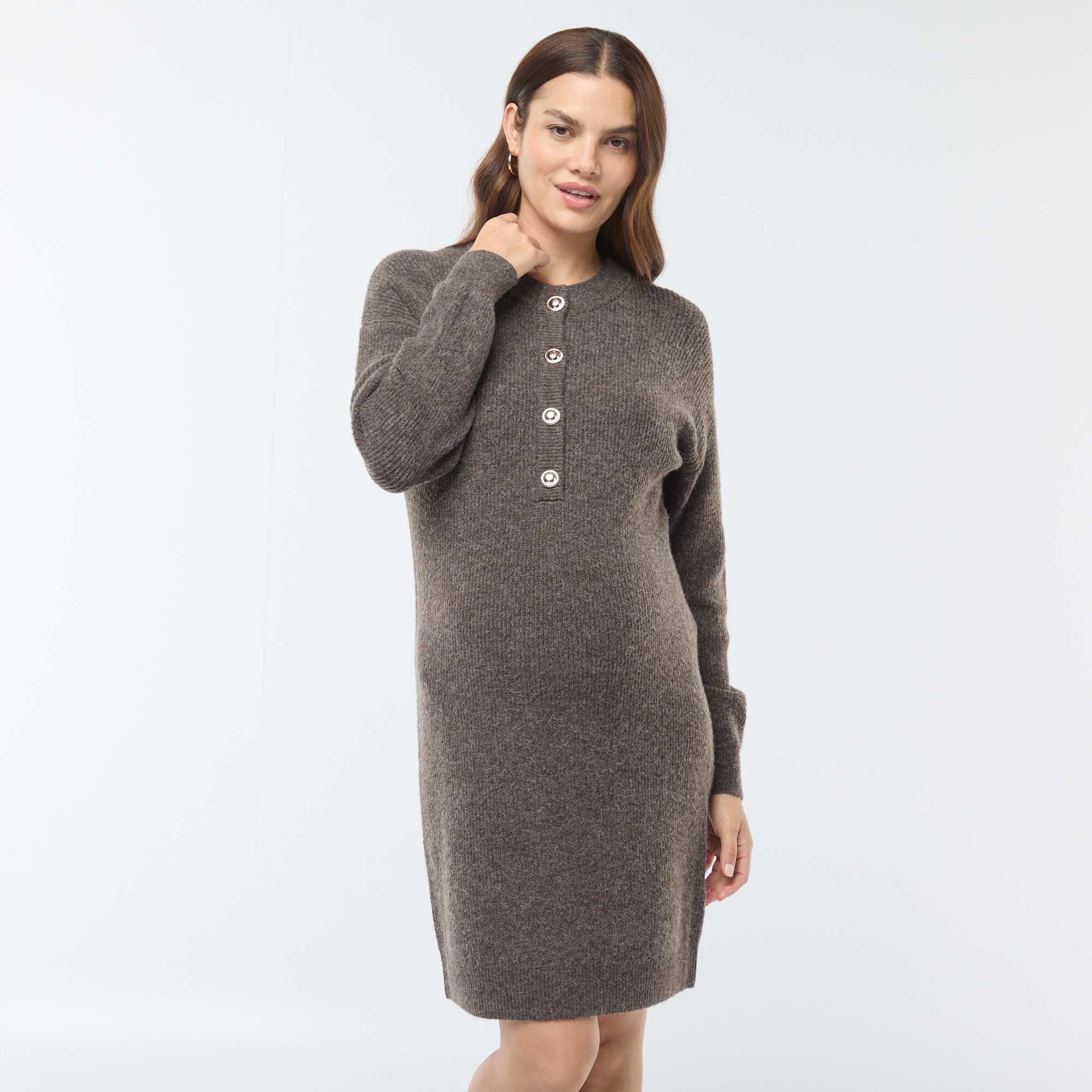 Robe pull d'allaitement à ouverture boutonnée MARRON