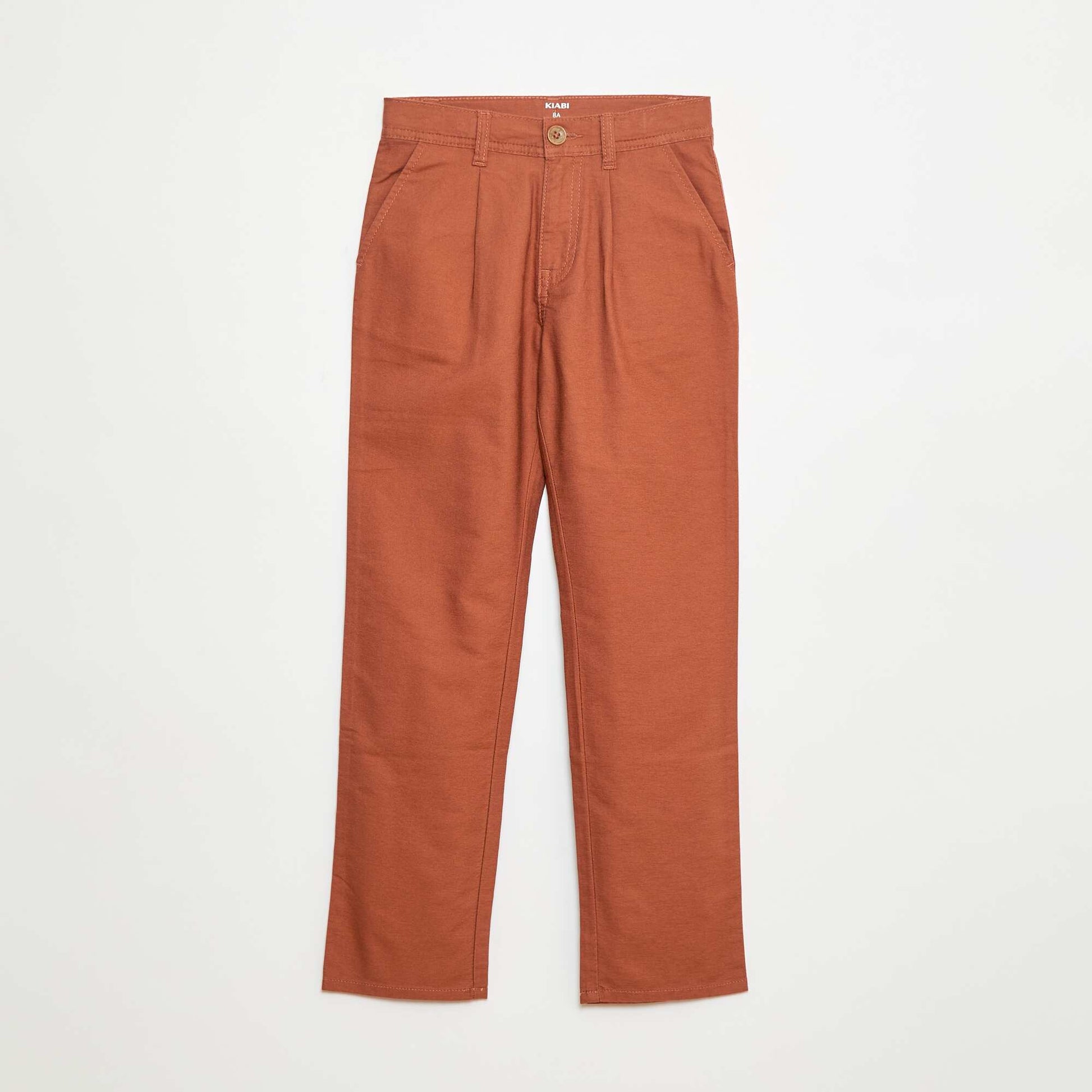 Pantalon léger effet lin en oxford BRIQUE