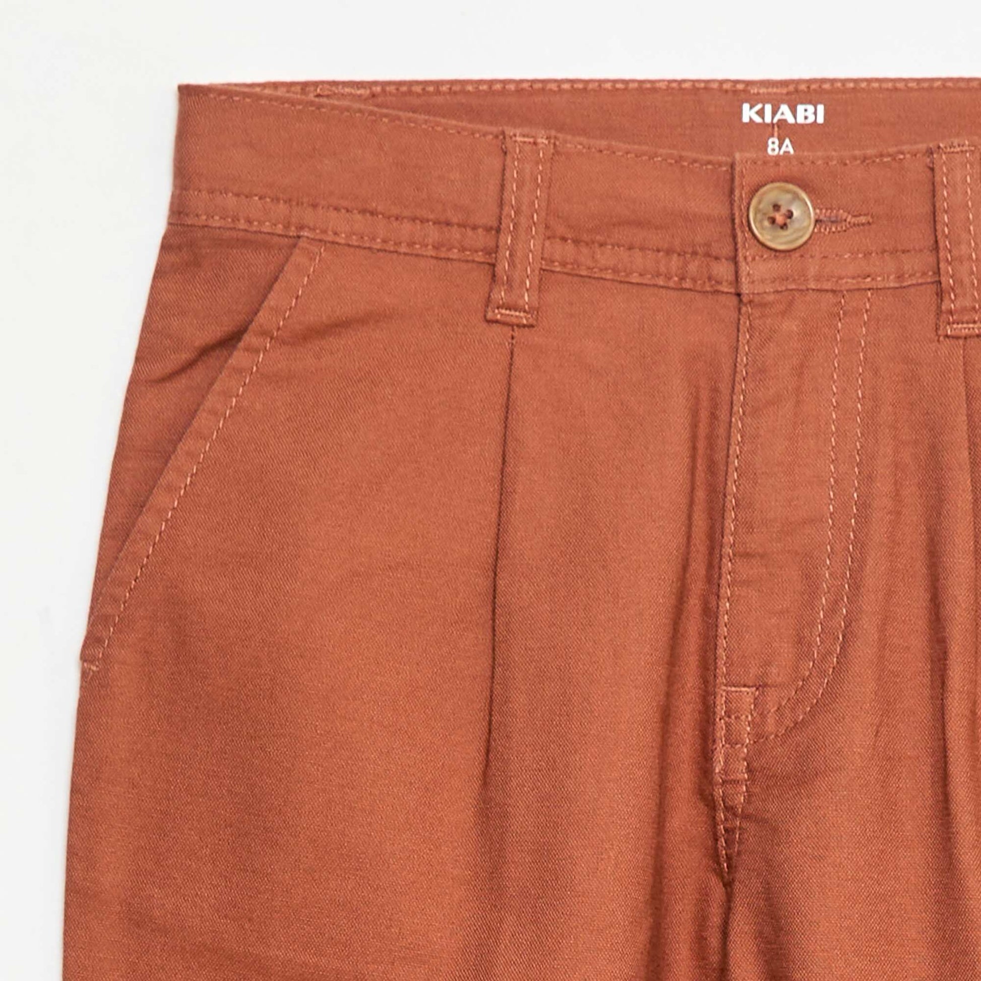 Pantalon léger effet lin en oxford BRIQUE