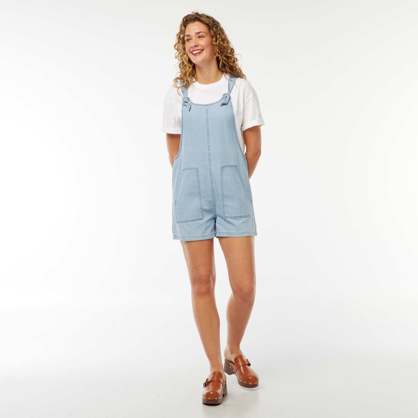 Salopette short avec bretelles nouées BLEU