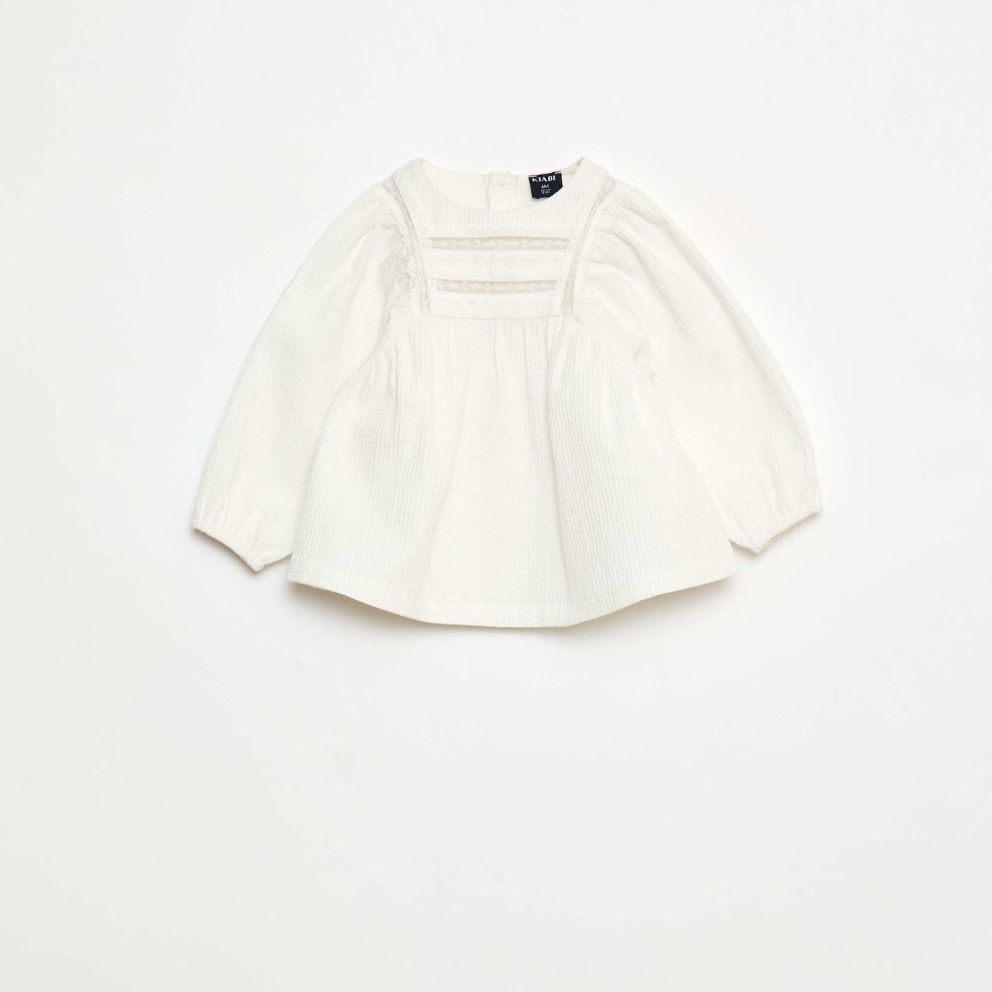 Blouse en dobby avec empiècement dentelle CRèME