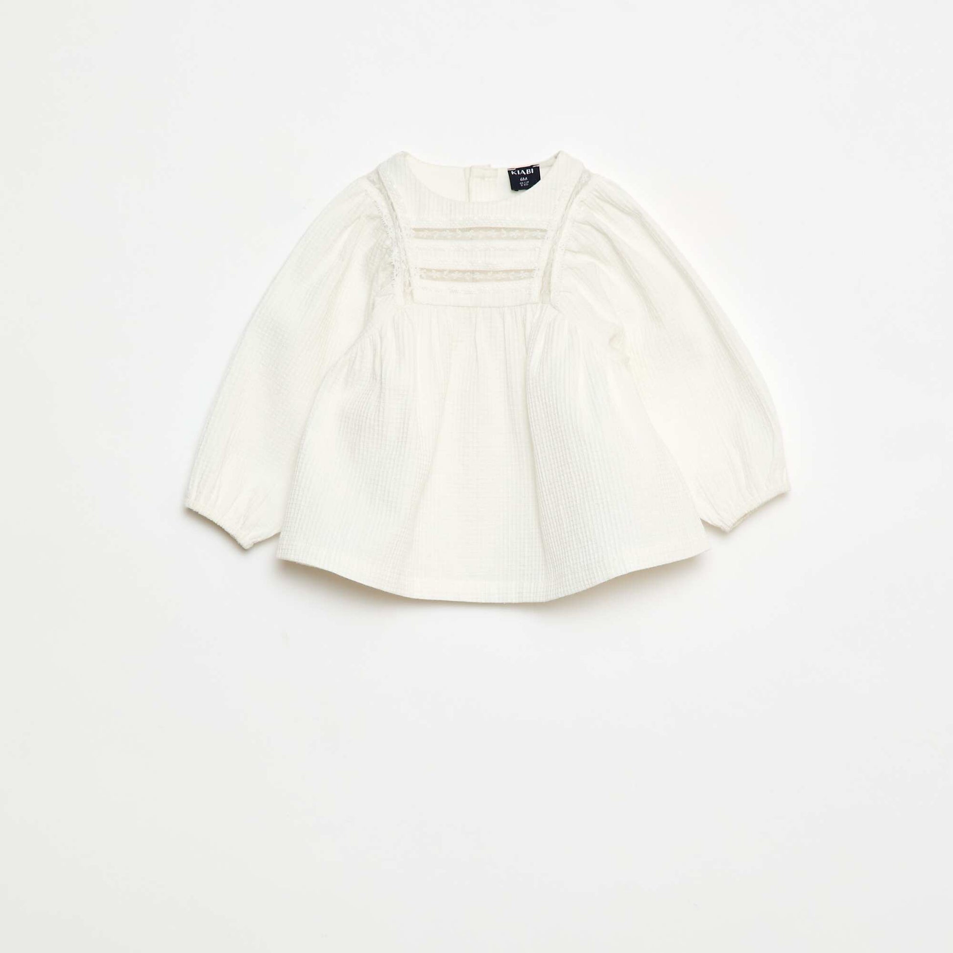 Blouse en dobby avec empiècement dentelle CRèME