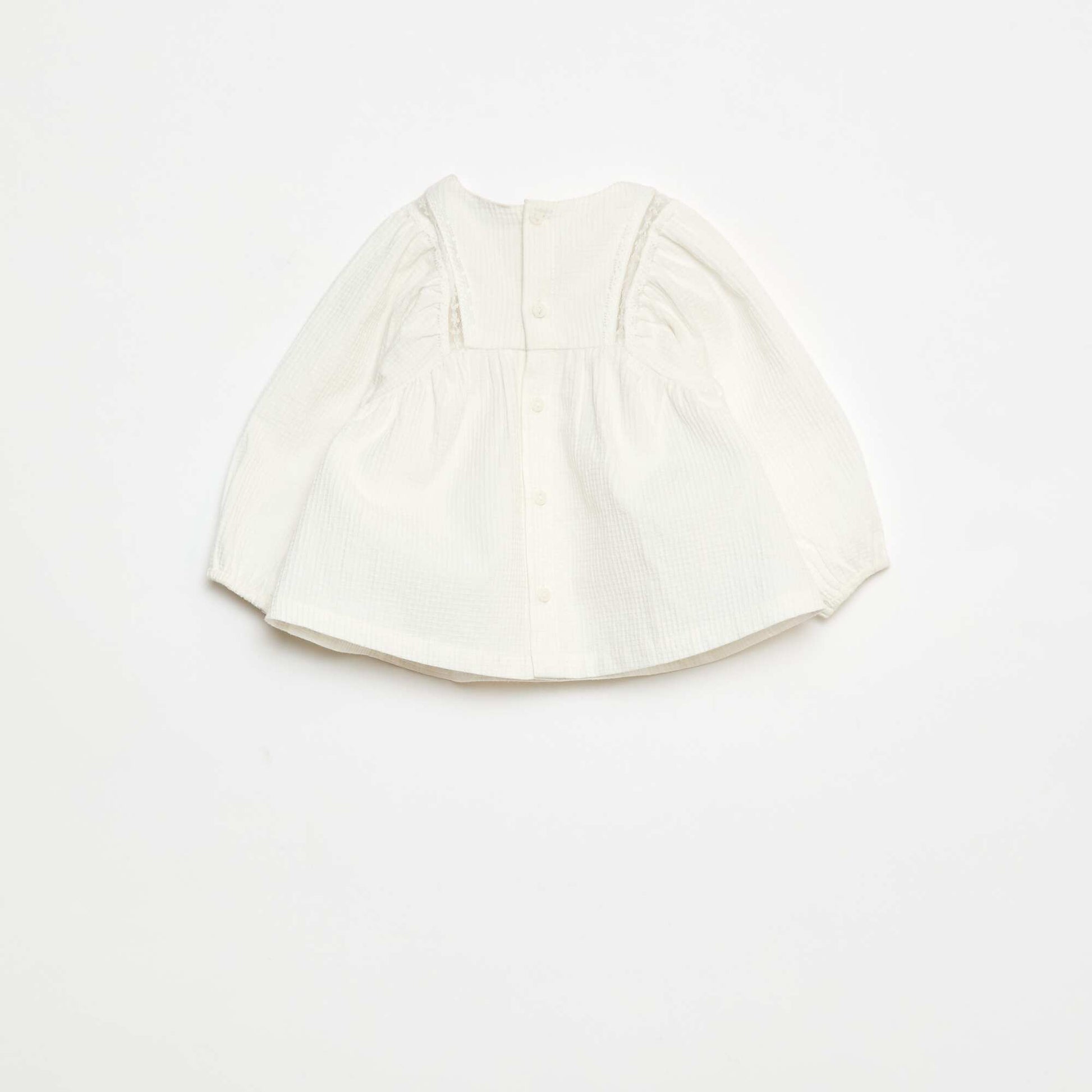 Blouse en dobby avec empiècement dentelle CRèME