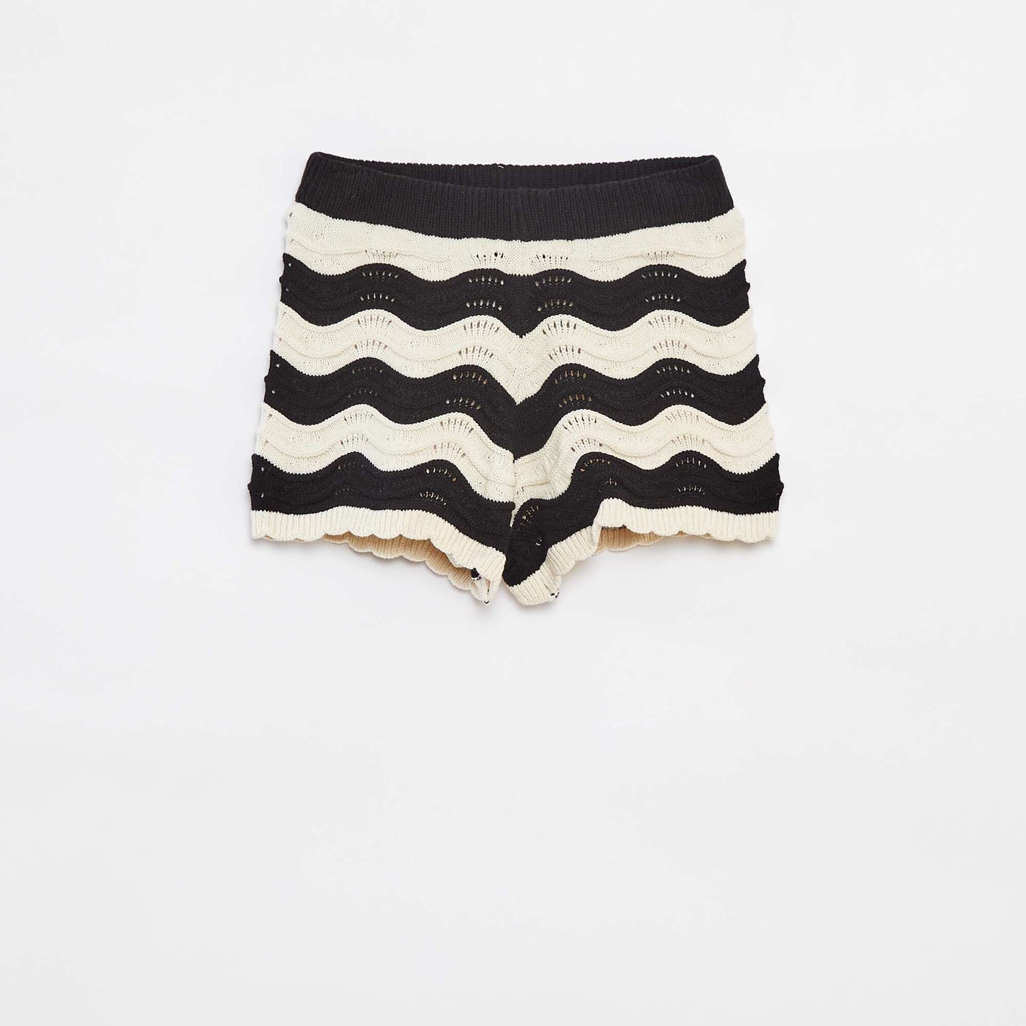 Short rayé en maille crochet avec doublure NOIR