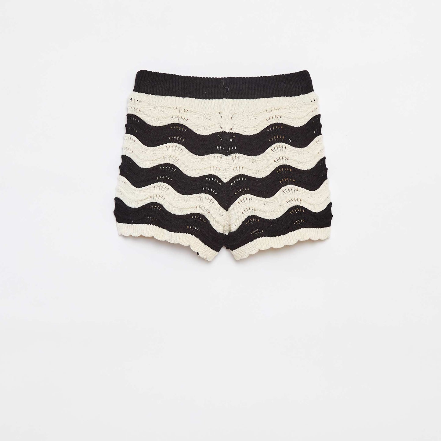 Short rayé en maille crochet avec doublure NOIR