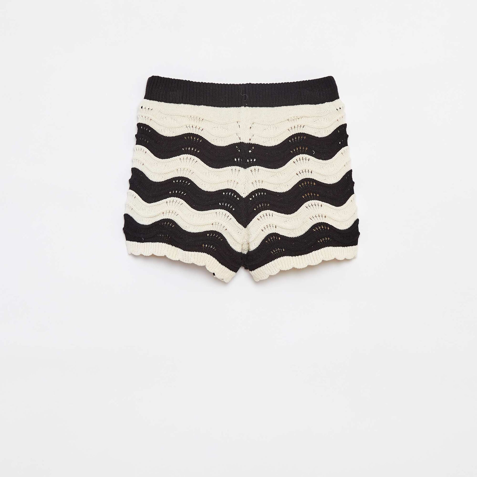 Short rayé en maille crochet avec doublure NOIR