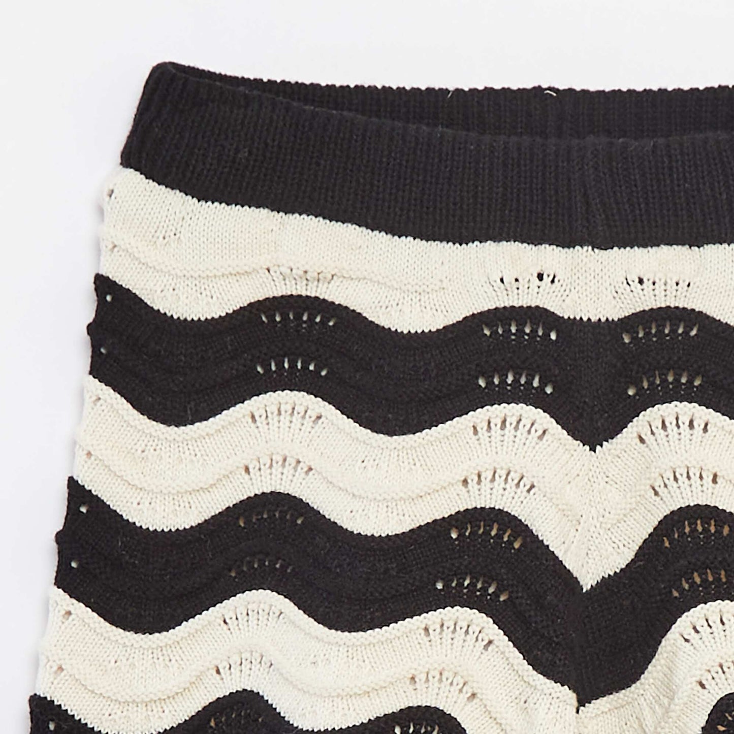 Short rayé en maille crochet avec doublure NOIR