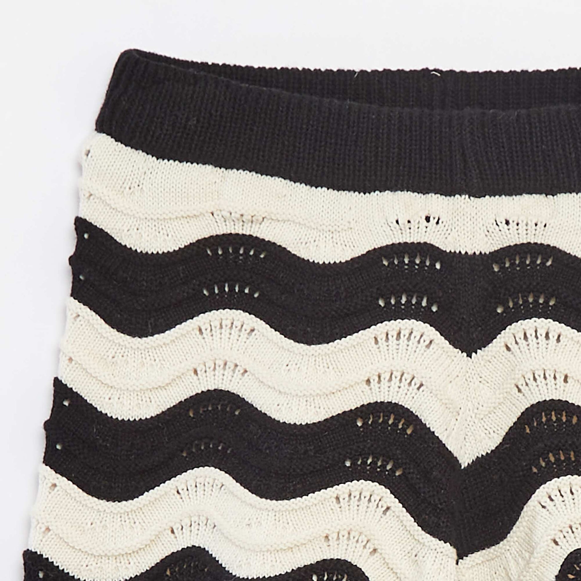 Short rayé en maille crochet avec doublure NOIR