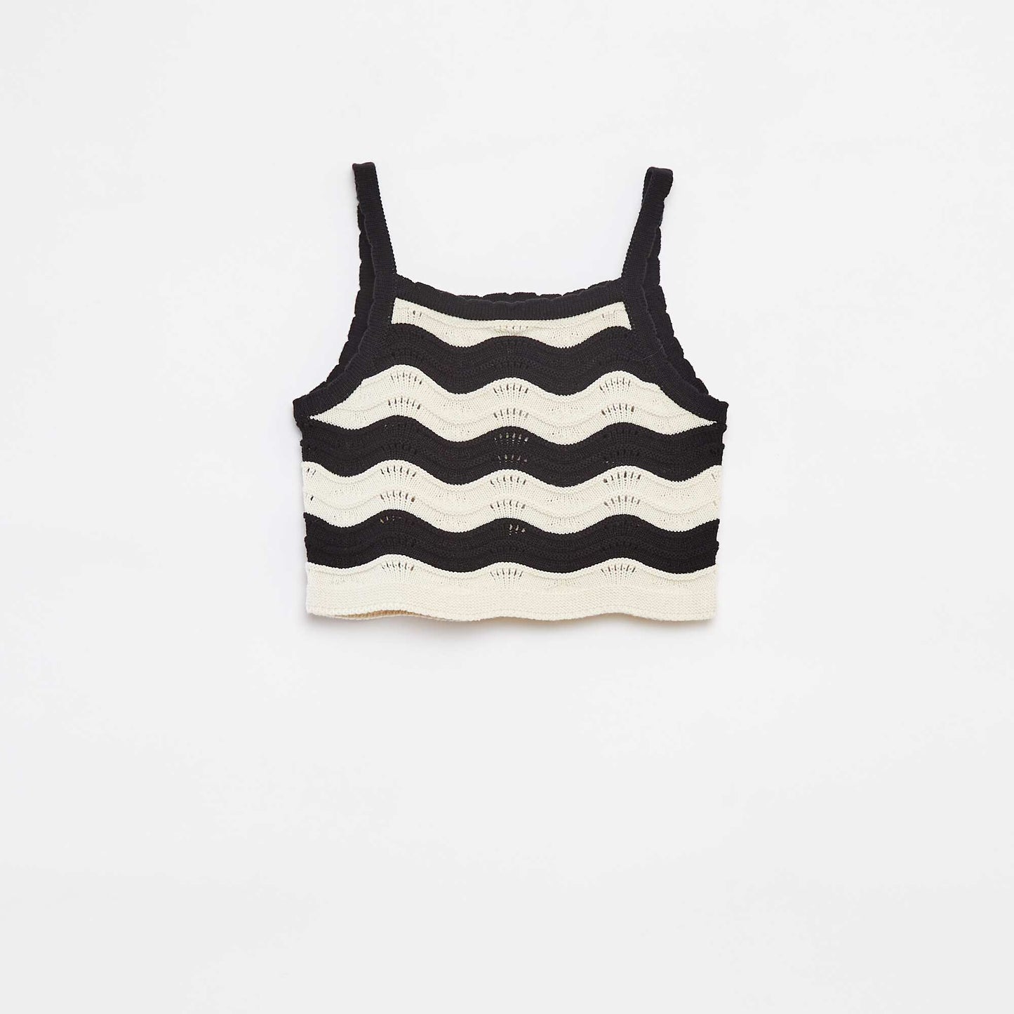 Débardeur rayé en maille crochet BLANC/NOIR