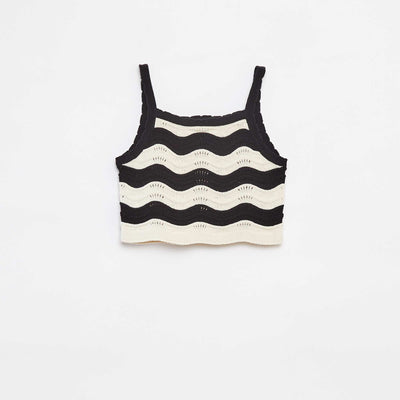 Débardeur rayé en maille crochet BLANC/NOIR