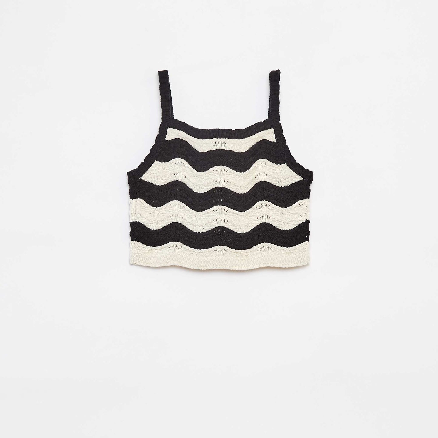 Débardeur rayé en maille crochet BLANC/NOIR