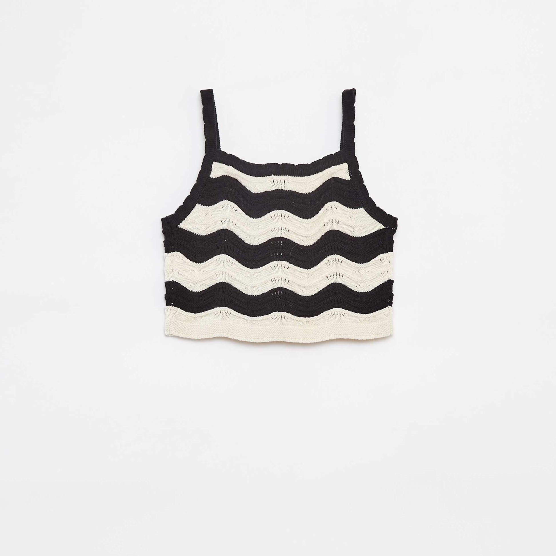 Débardeur rayé en maille crochet BLANC/NOIR