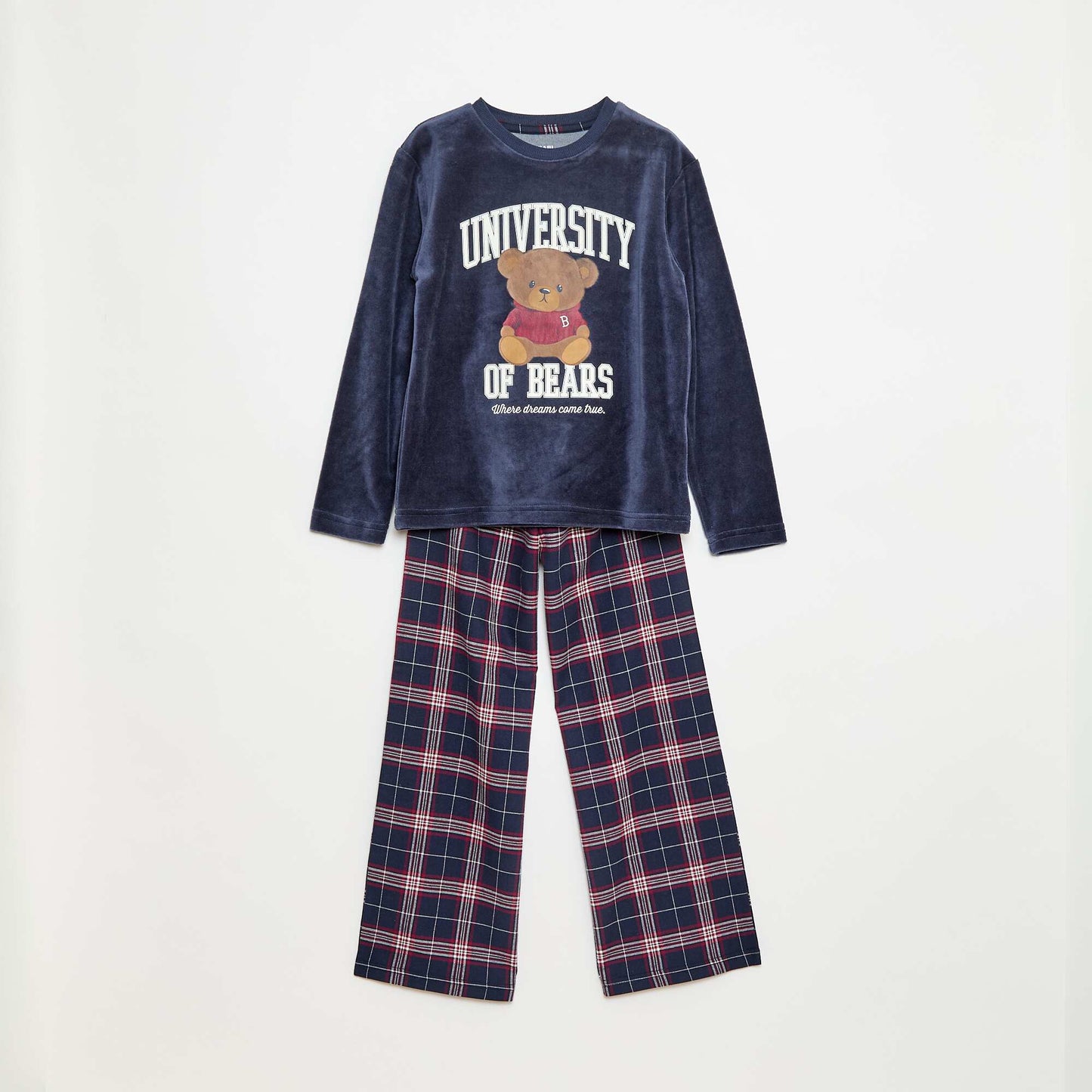 Ensemble pyjama long en polaire t-shirt + pantalon - 2 pièces BLEU
