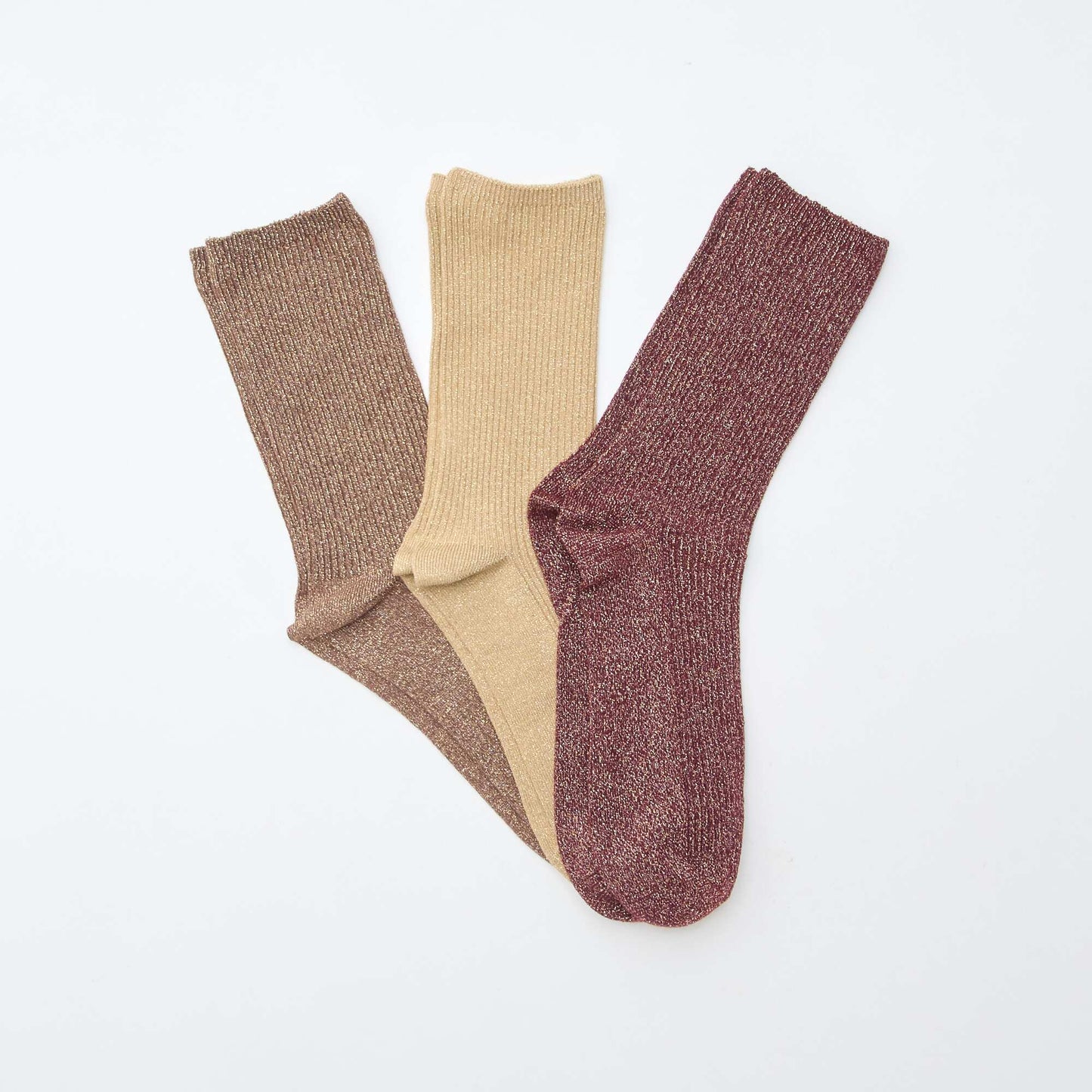 Lot de 3 chaussettes à pailettes en coton MARRON