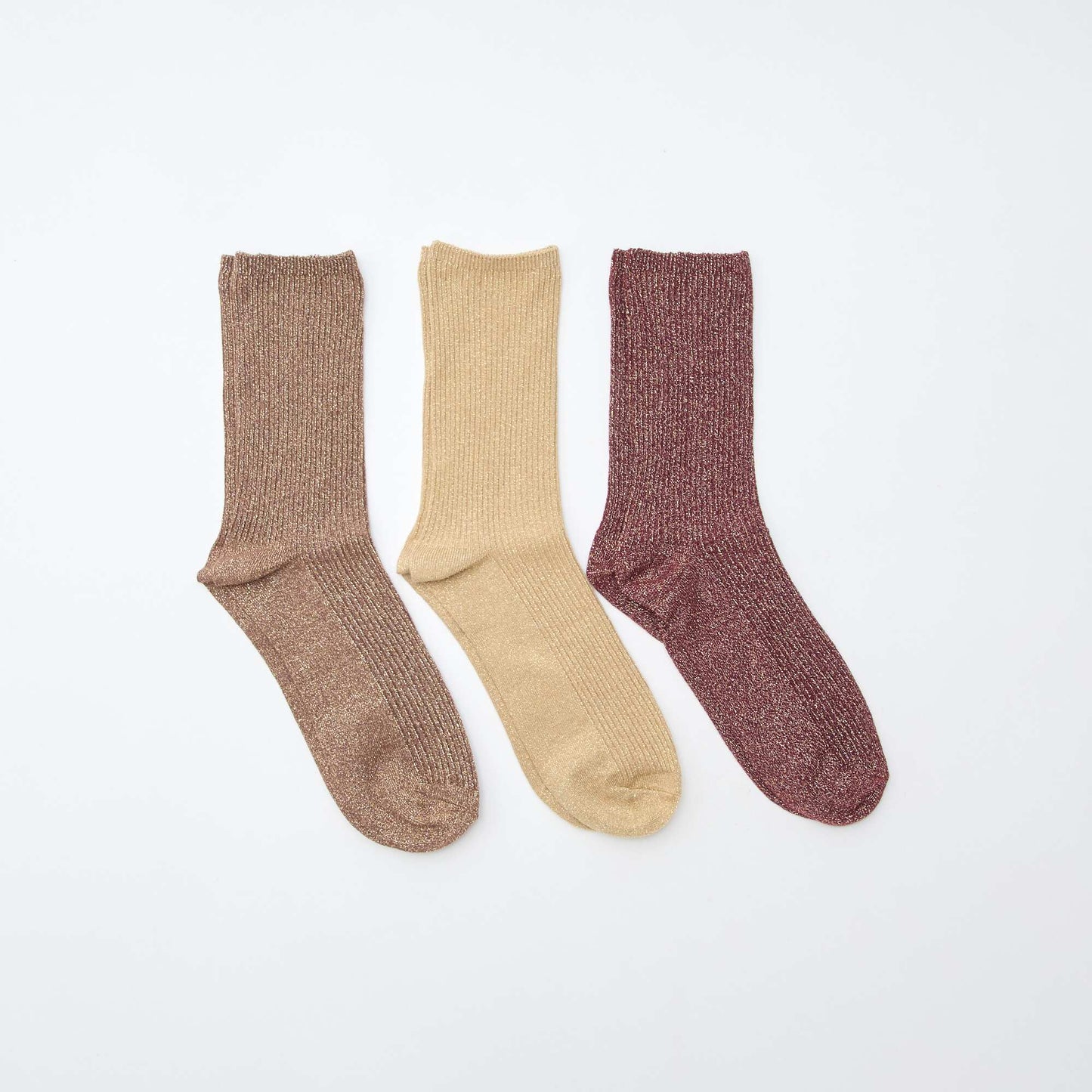 Lot de 3 chaussettes à pailettes en coton MARRON