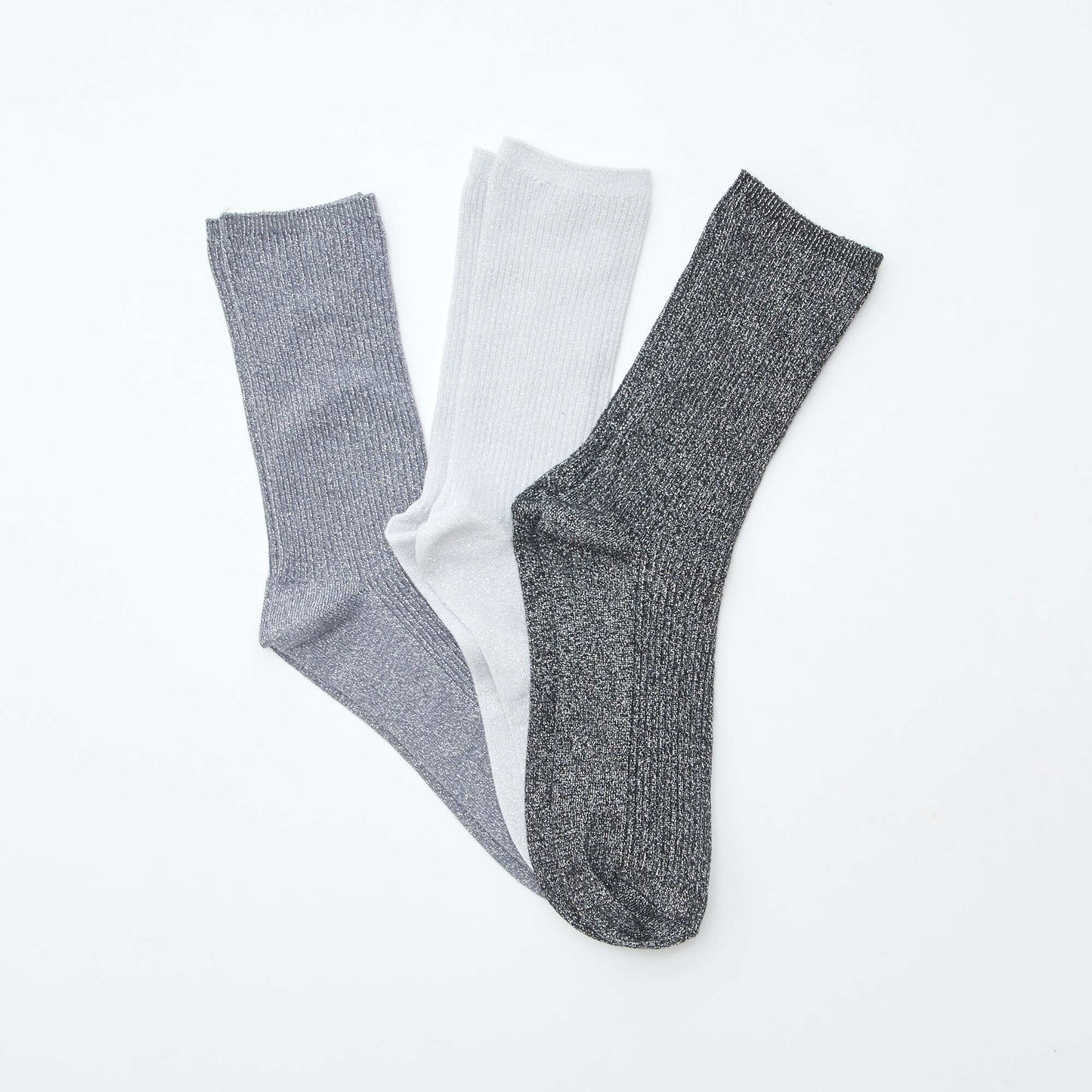 Lot de 3 chaussettes à pailettes en coton GRIS