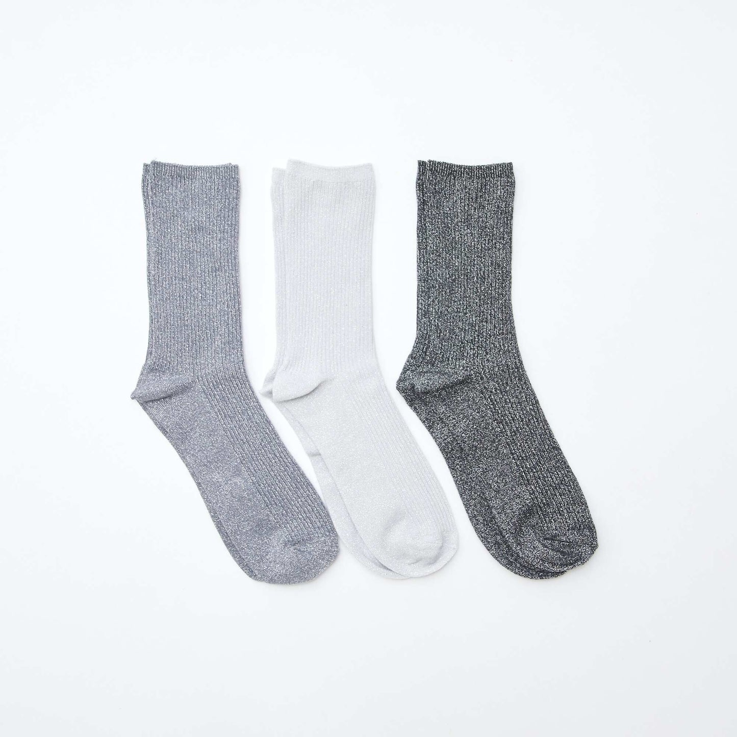 Lot de 3 chaussettes à pailettes en coton GRIS