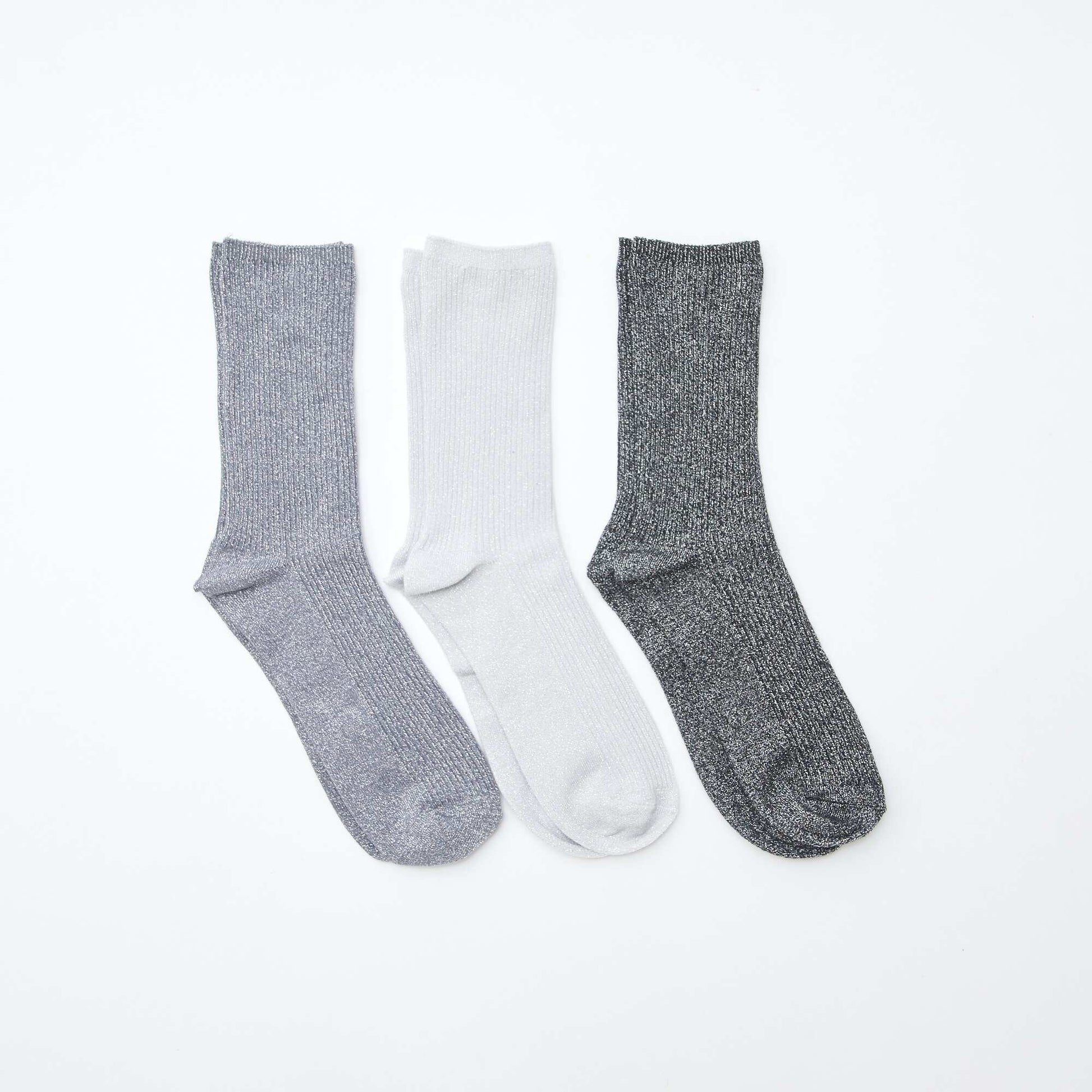 Lot de 3 chaussettes à pailettes en coton GRIS