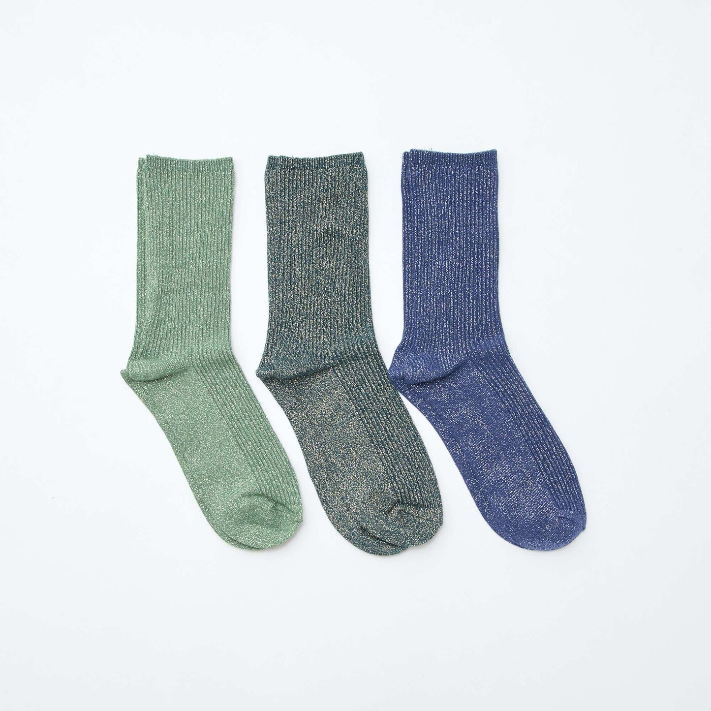 Lot de 3 chaussettes à pailettes en coton VERT
