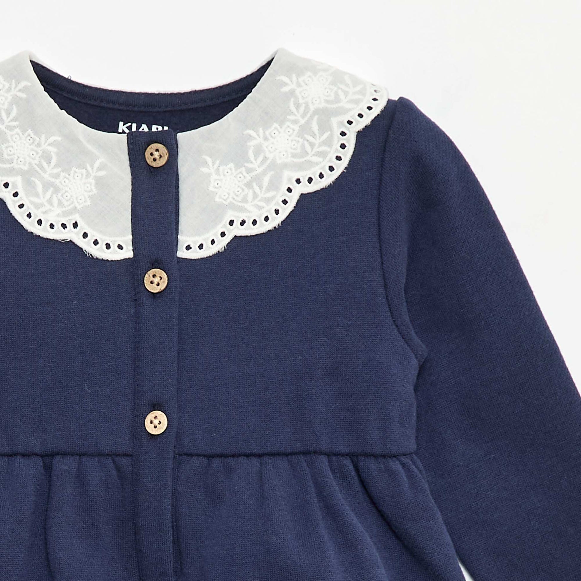 Robe en molleton avec col en voile de coton brodé NOIR