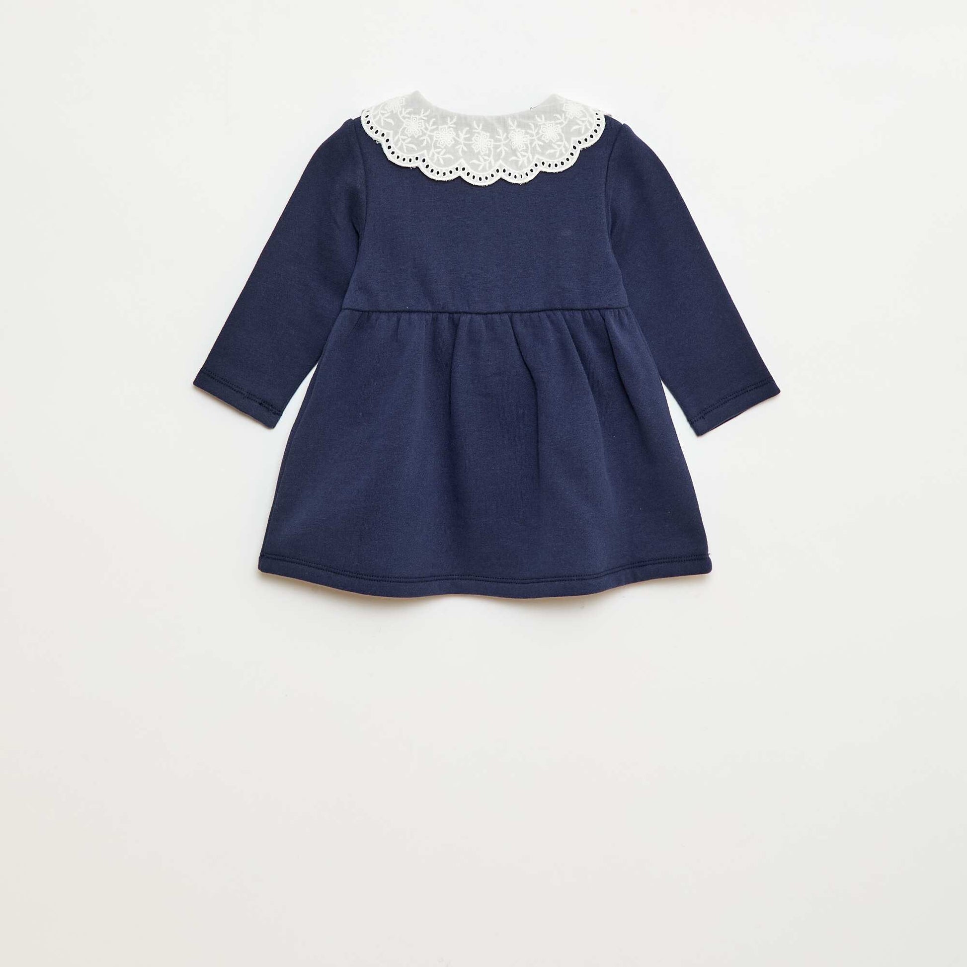 Robe en molleton avec col en voile de coton brodé NOIR