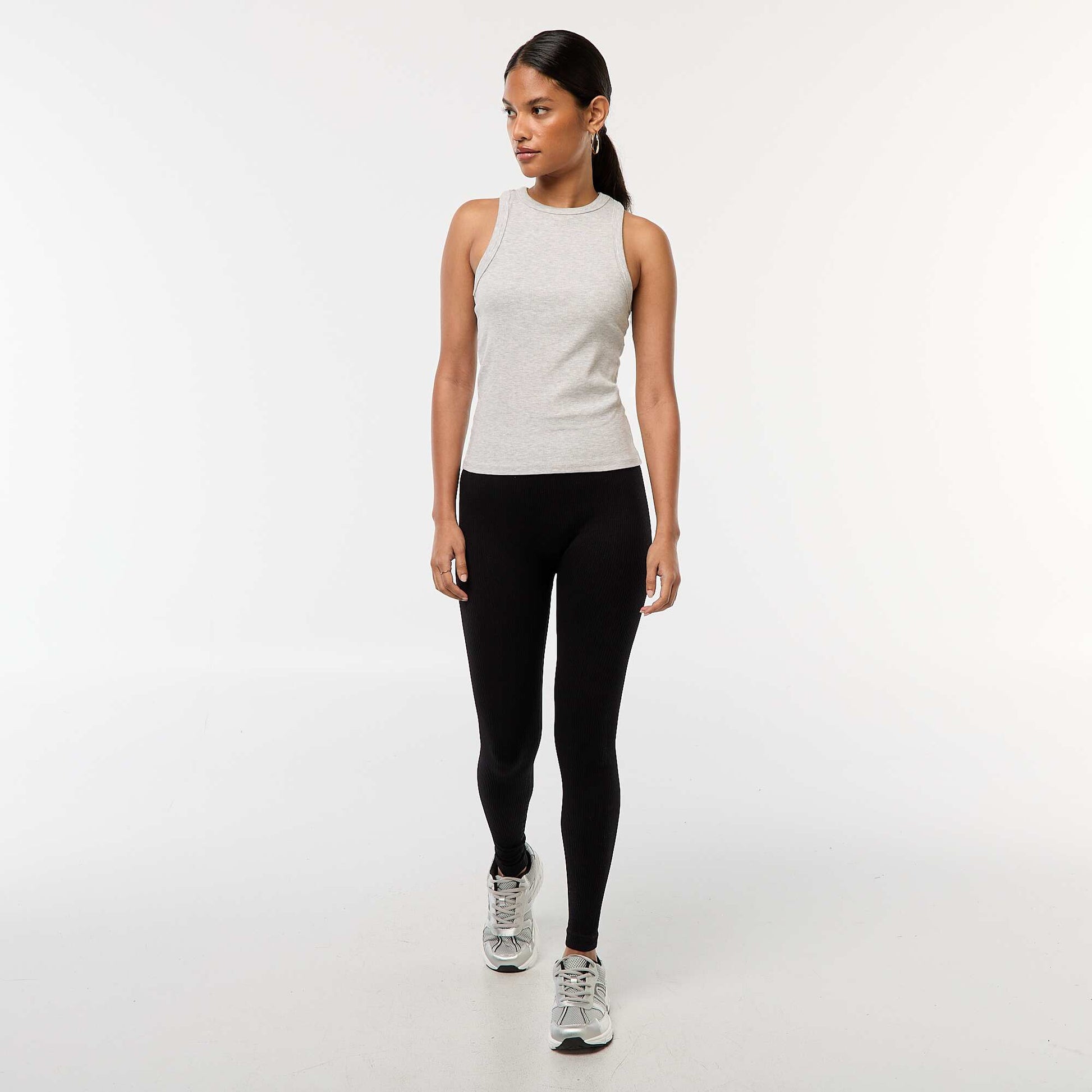 Maille stretch côtelée sans couture NOIR