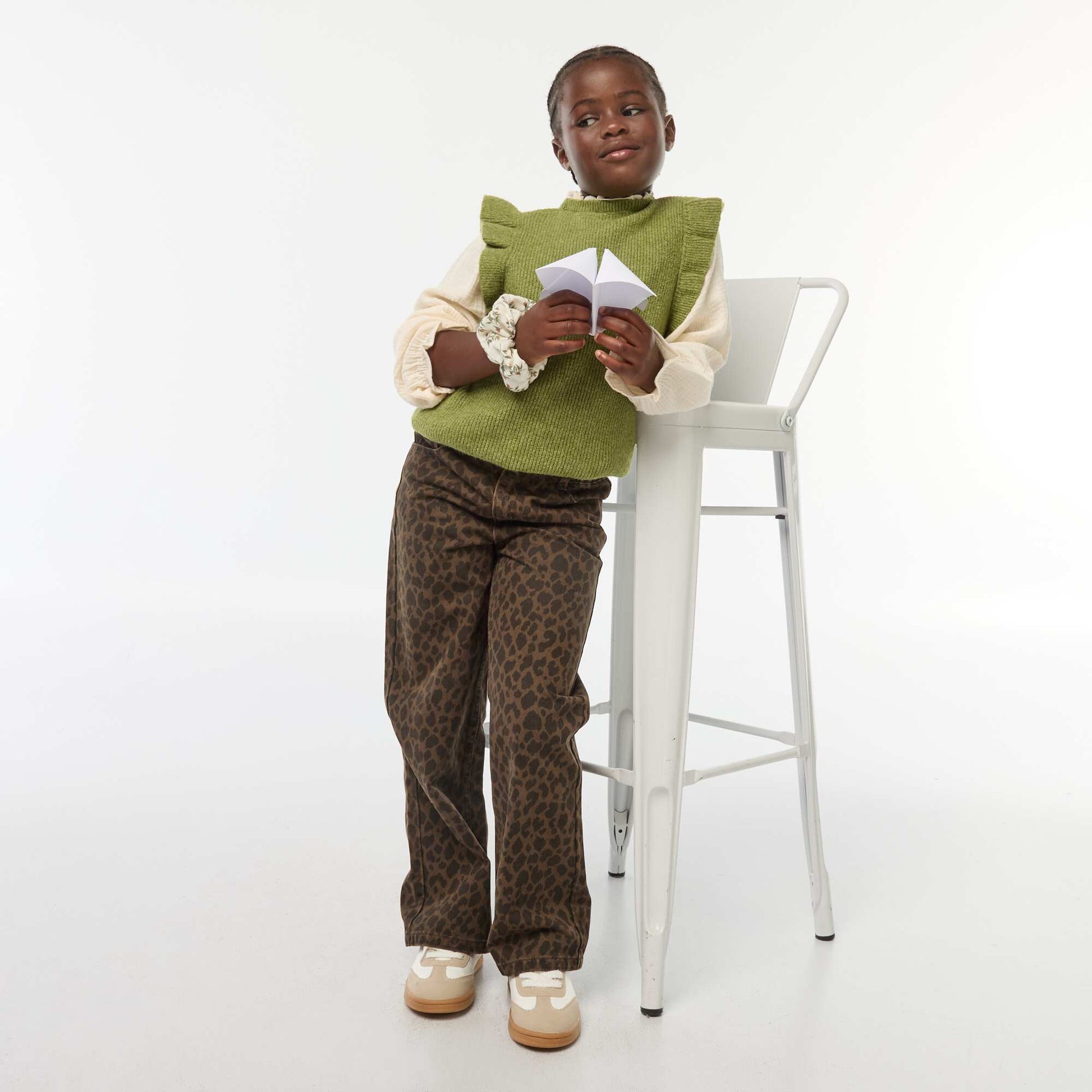 Pantalon large à 5 poches en denim MARRON