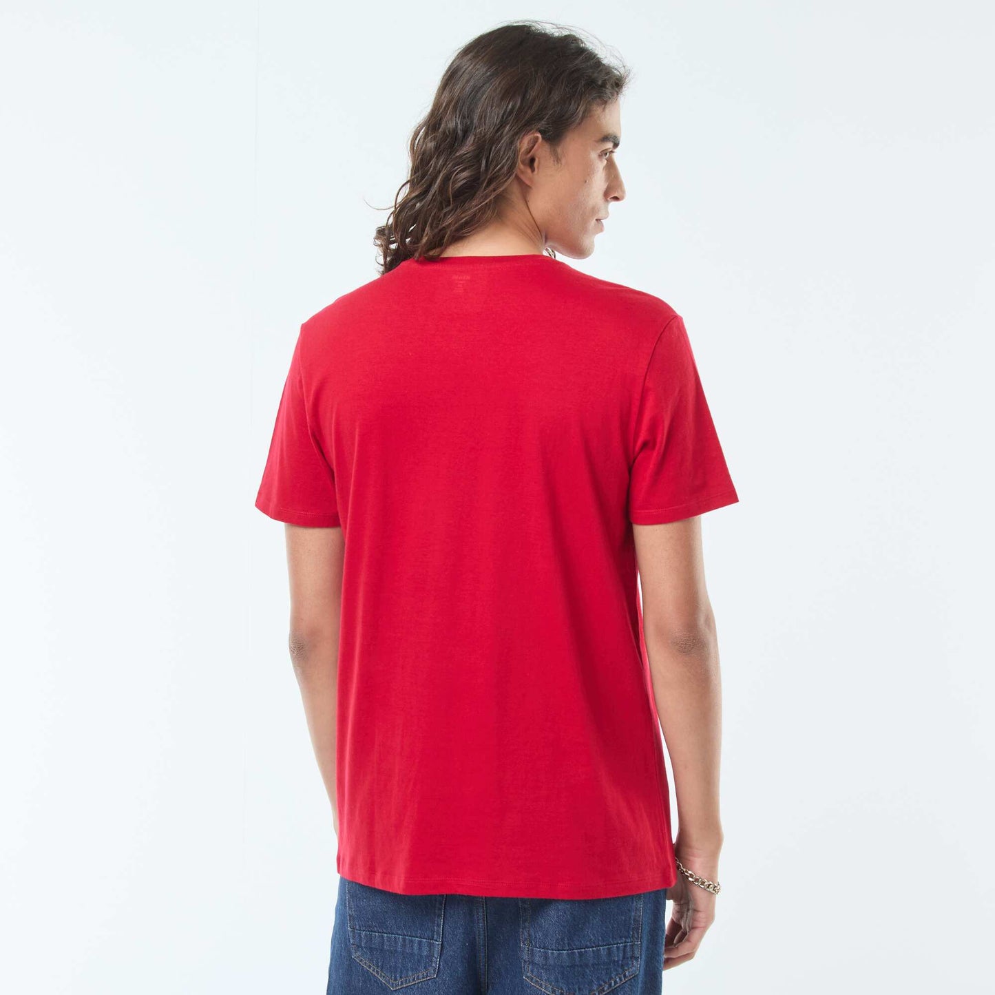 T-shirt imprimé à manches courtes et col rond ROUGE