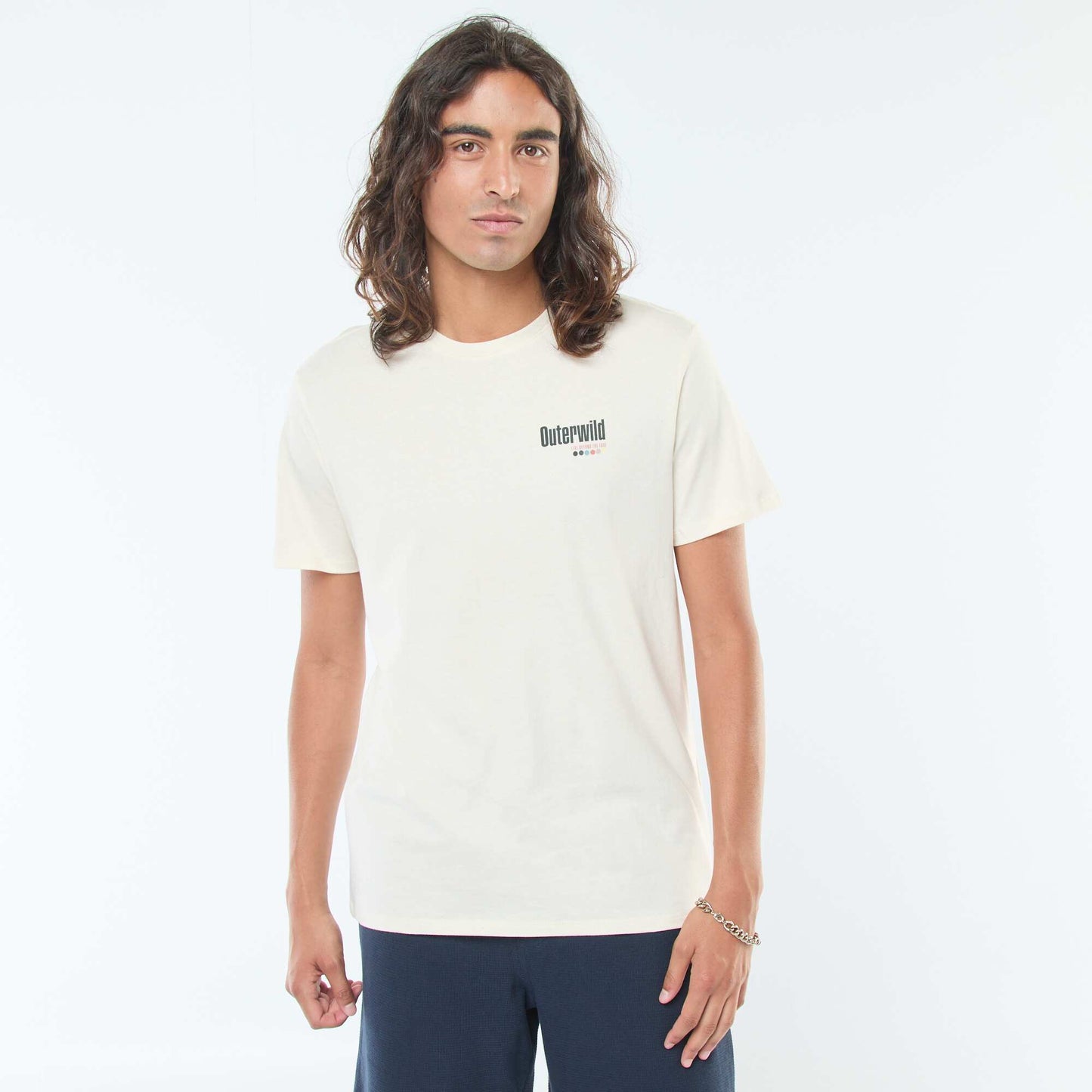 T-shirt imprimé à manches courtes et col rond BLANC