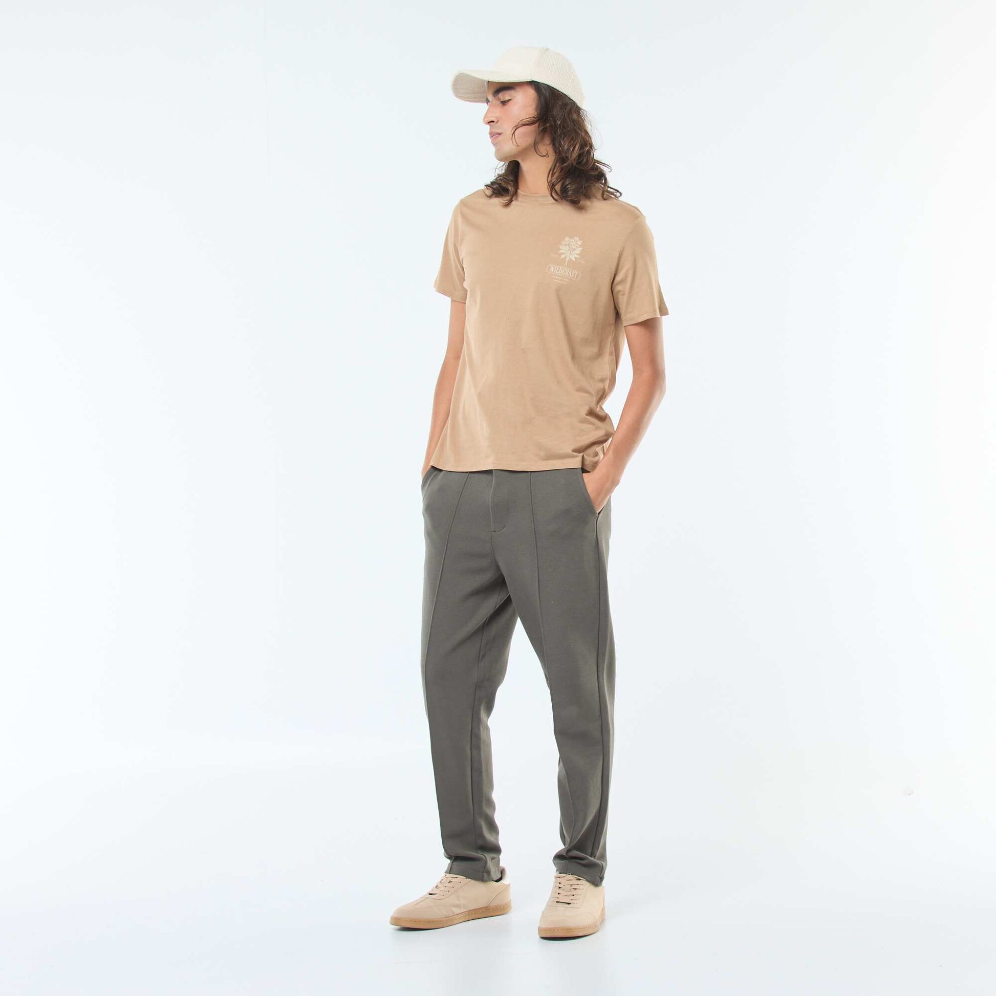 T-shirt imprimé à manches courtes et col rond BEIGE
