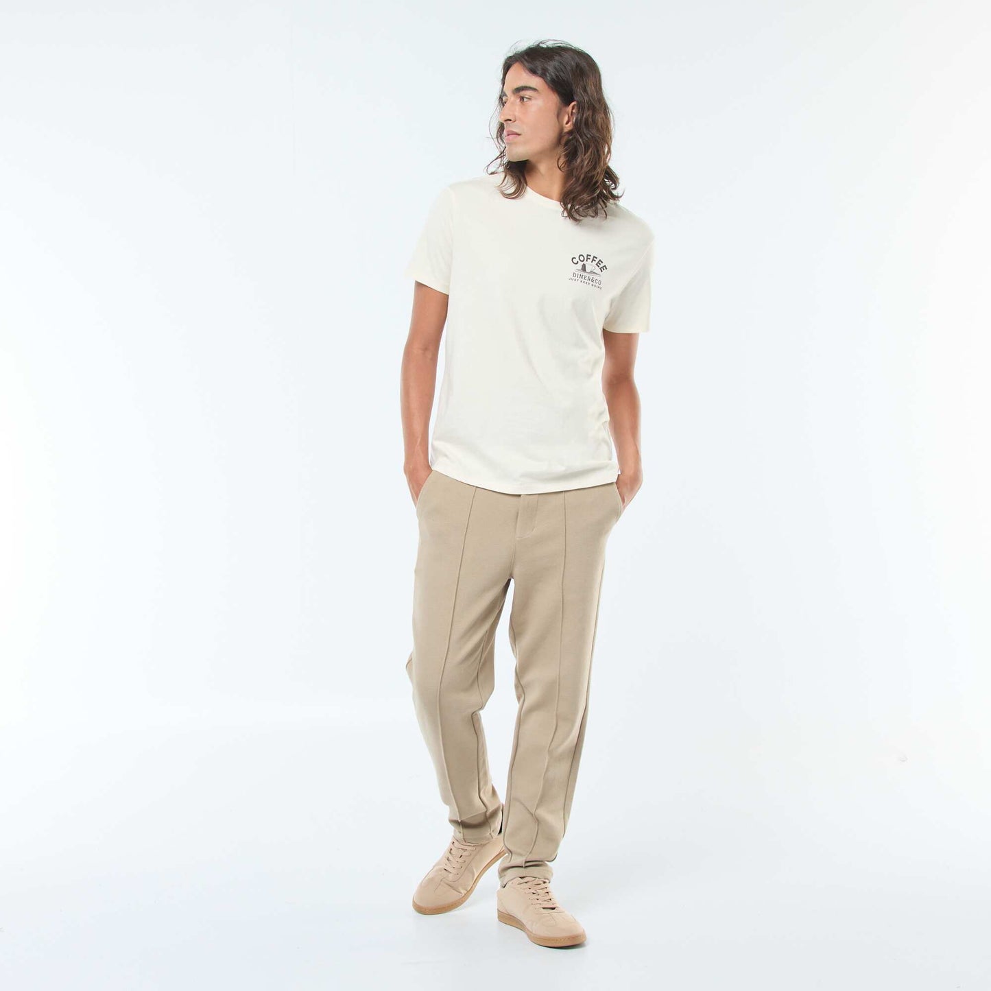 T-shirt imprimé à manches courtes et col rond BLANC