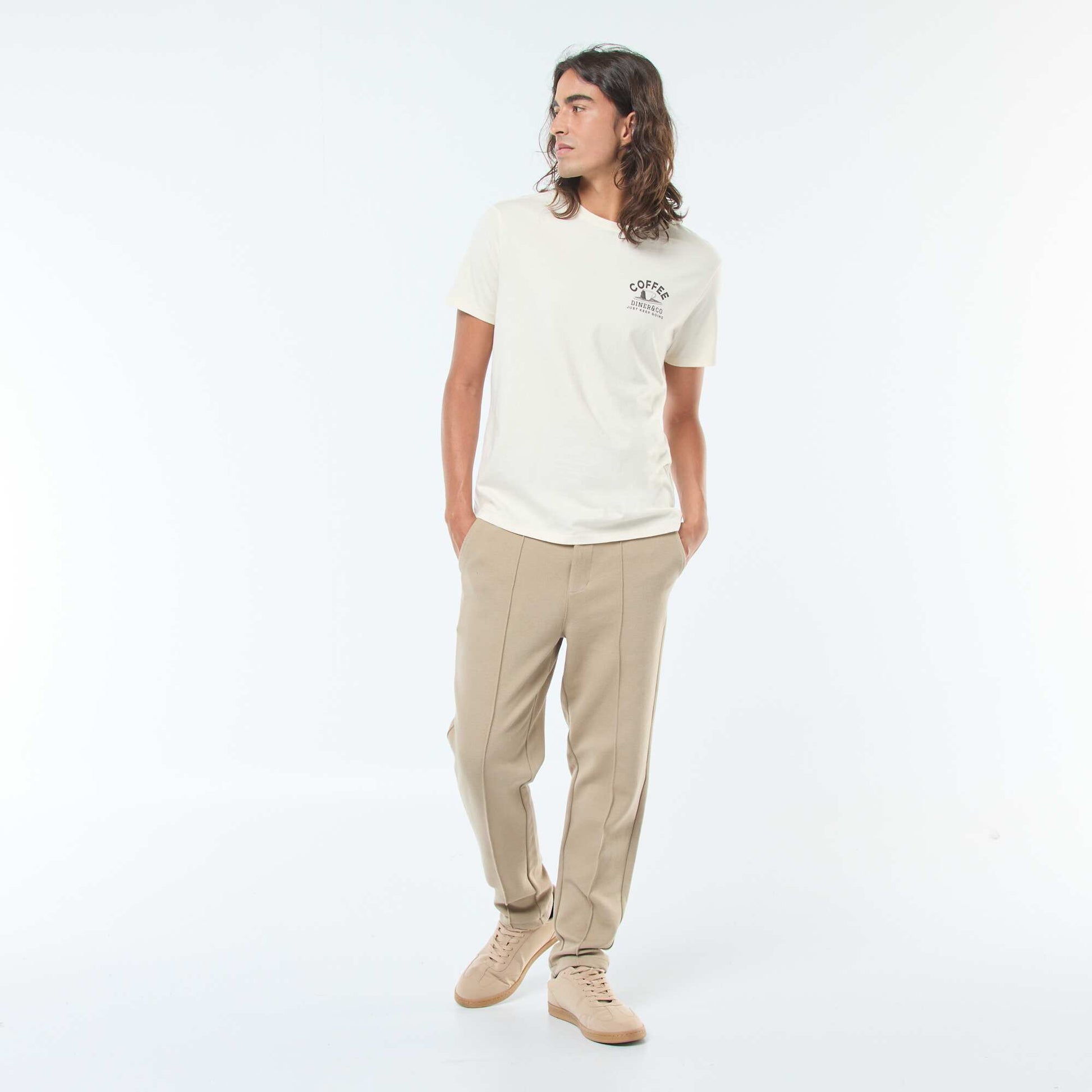 T-shirt imprimé à manches courtes et col rond BLANC