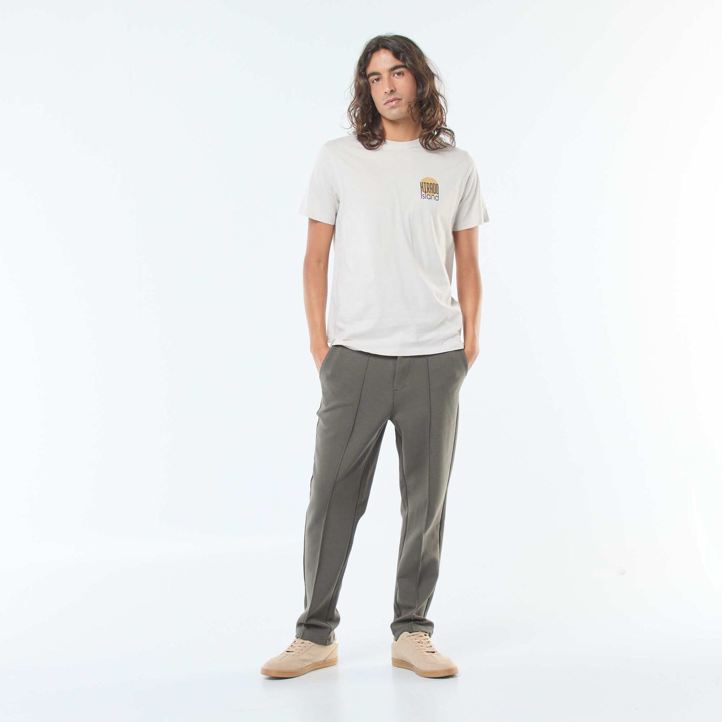 T-shirt imprimé à manches courtes et col rond BEIGE