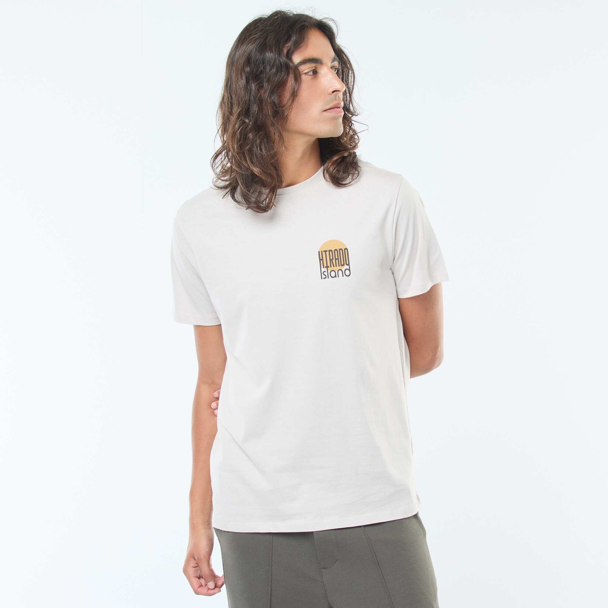 T-shirt imprimé à manches courtes et col rond BEIGE
