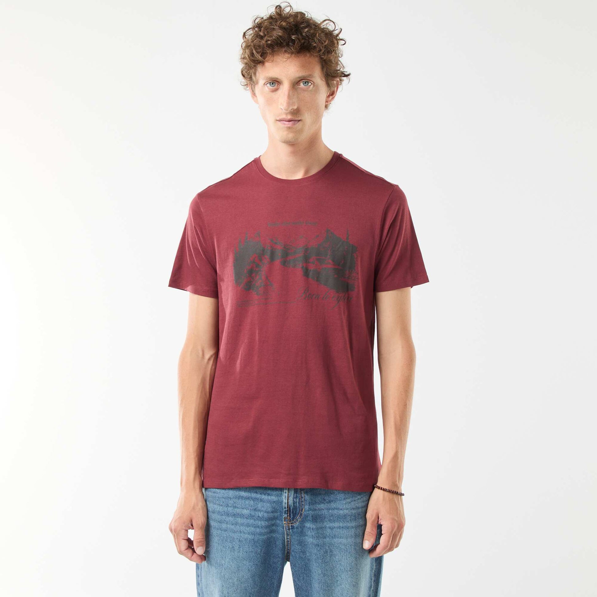 T-shirt imprimé à manches courtes et col rond ROUGE