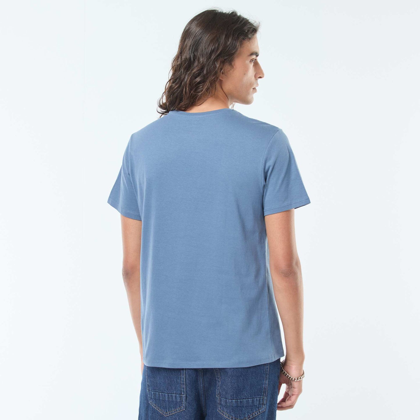 T-shirt imprimé à manches courtes et col rond BLEU