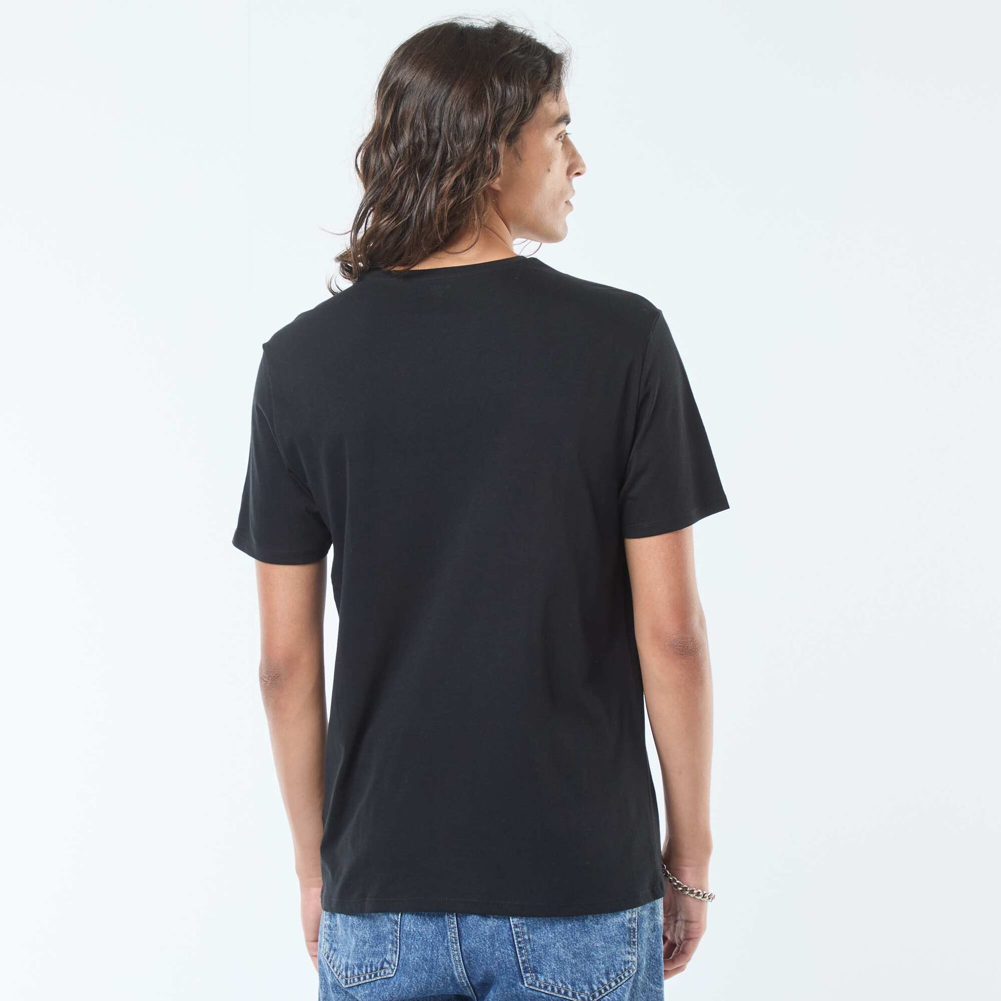 T-shirt imprimé à manches courtes et col rond NOIR