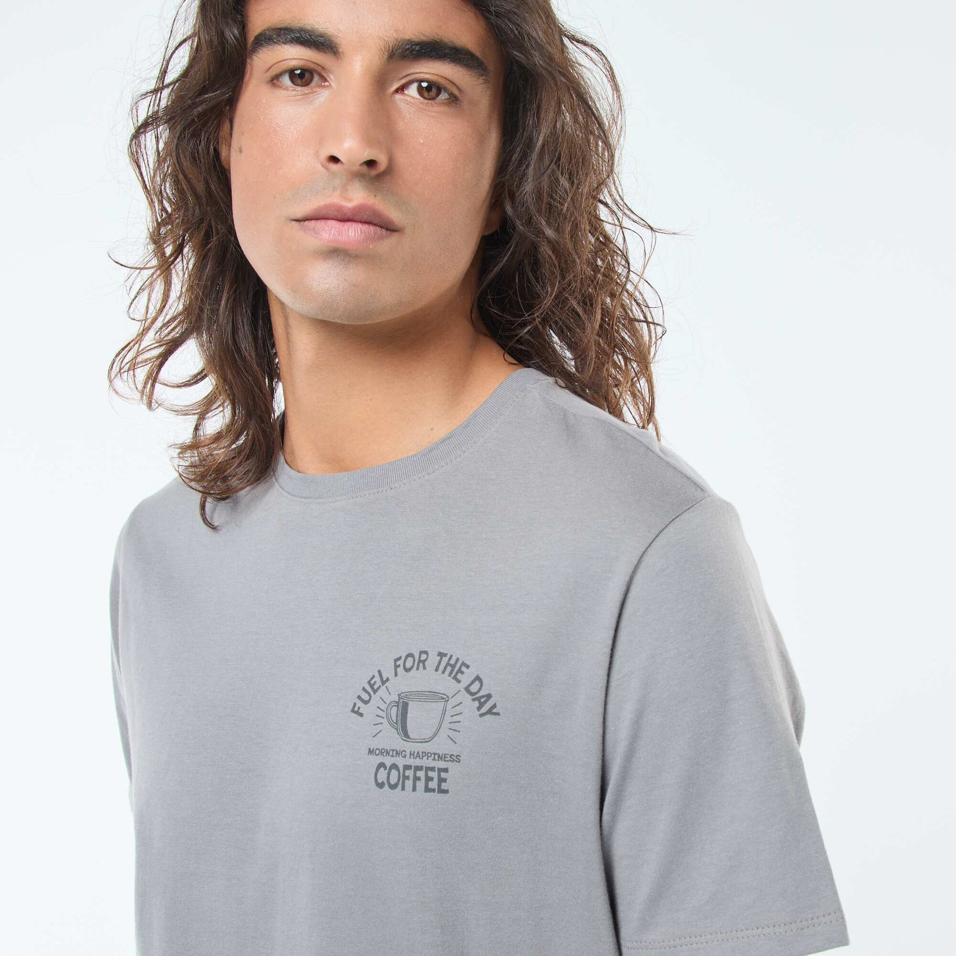 T-shirt imprimé à manches courtes et col rond GRIS
