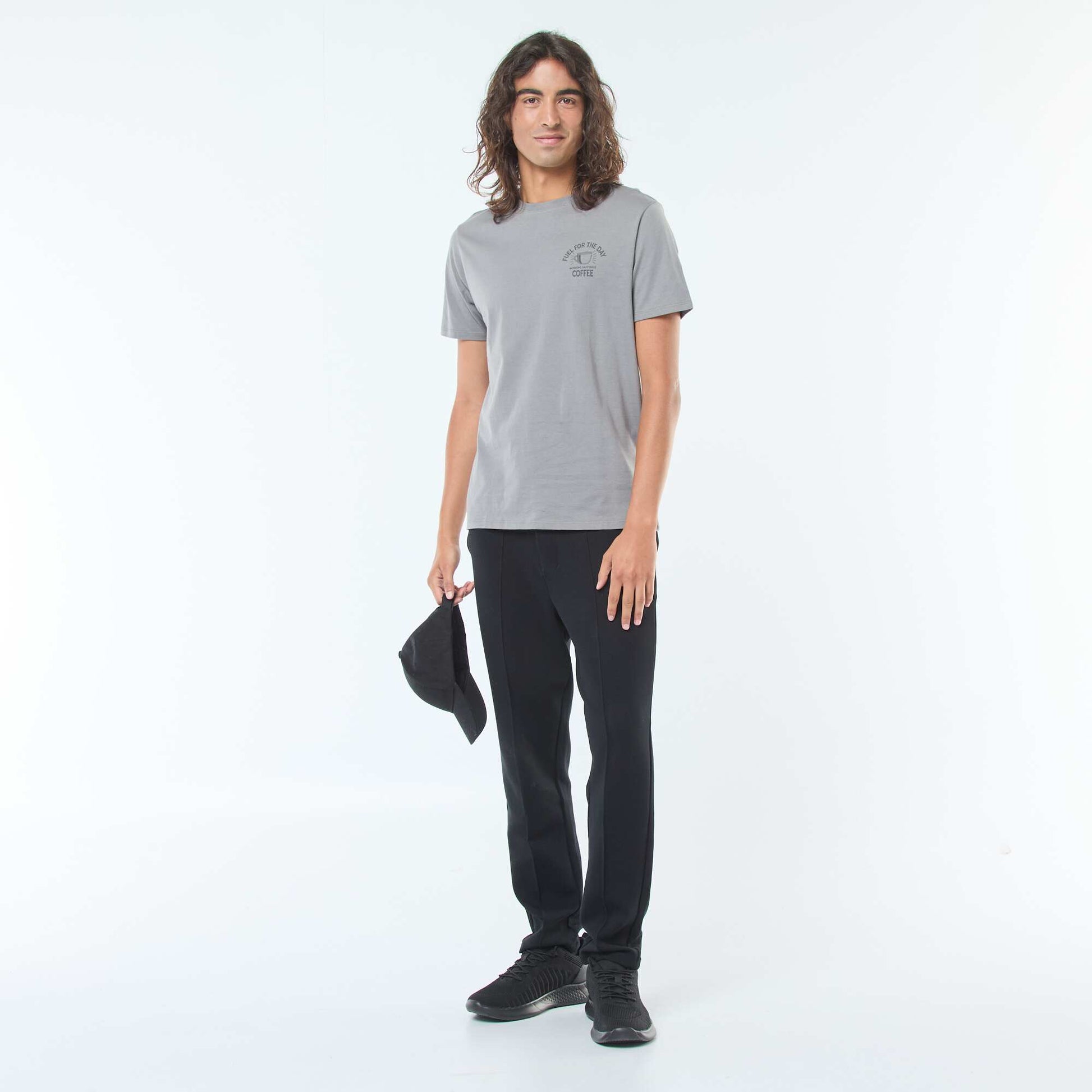 T-shirt imprimé à manches courtes et col rond GRIS